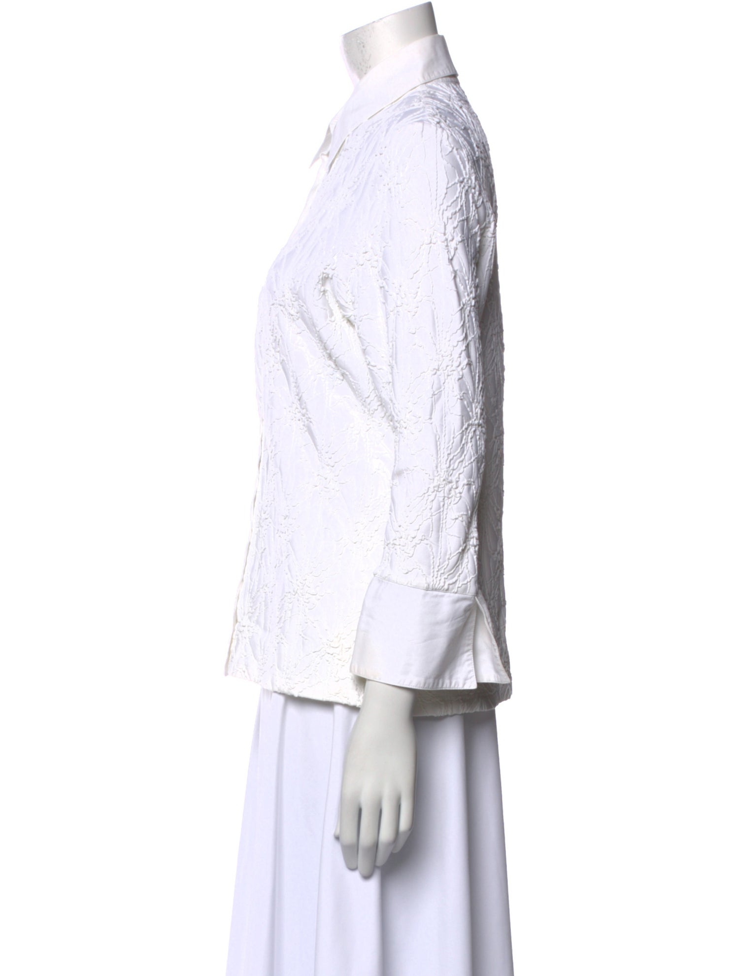 Anne Fontaine Printed Three-Quarter Sleeve Button-Up Top