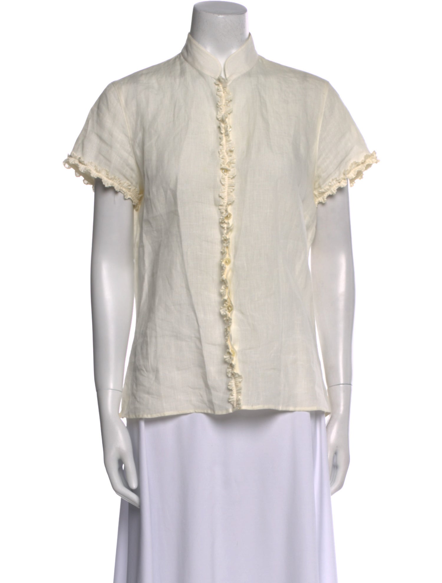 Anne Fontaine Linen Short Sleeve Button-Up Top
