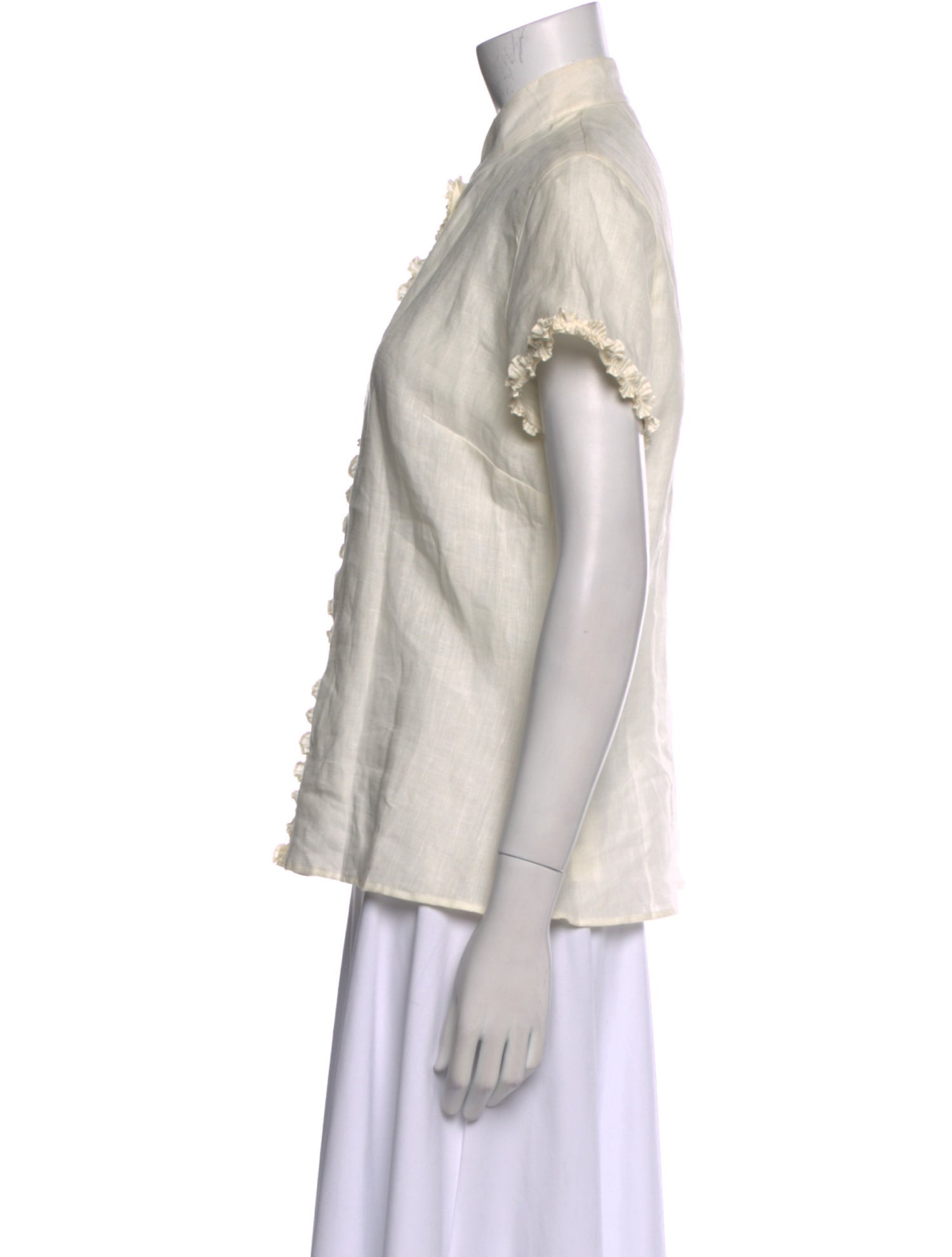 Anne Fontaine Linen Short Sleeve Button-Up Top