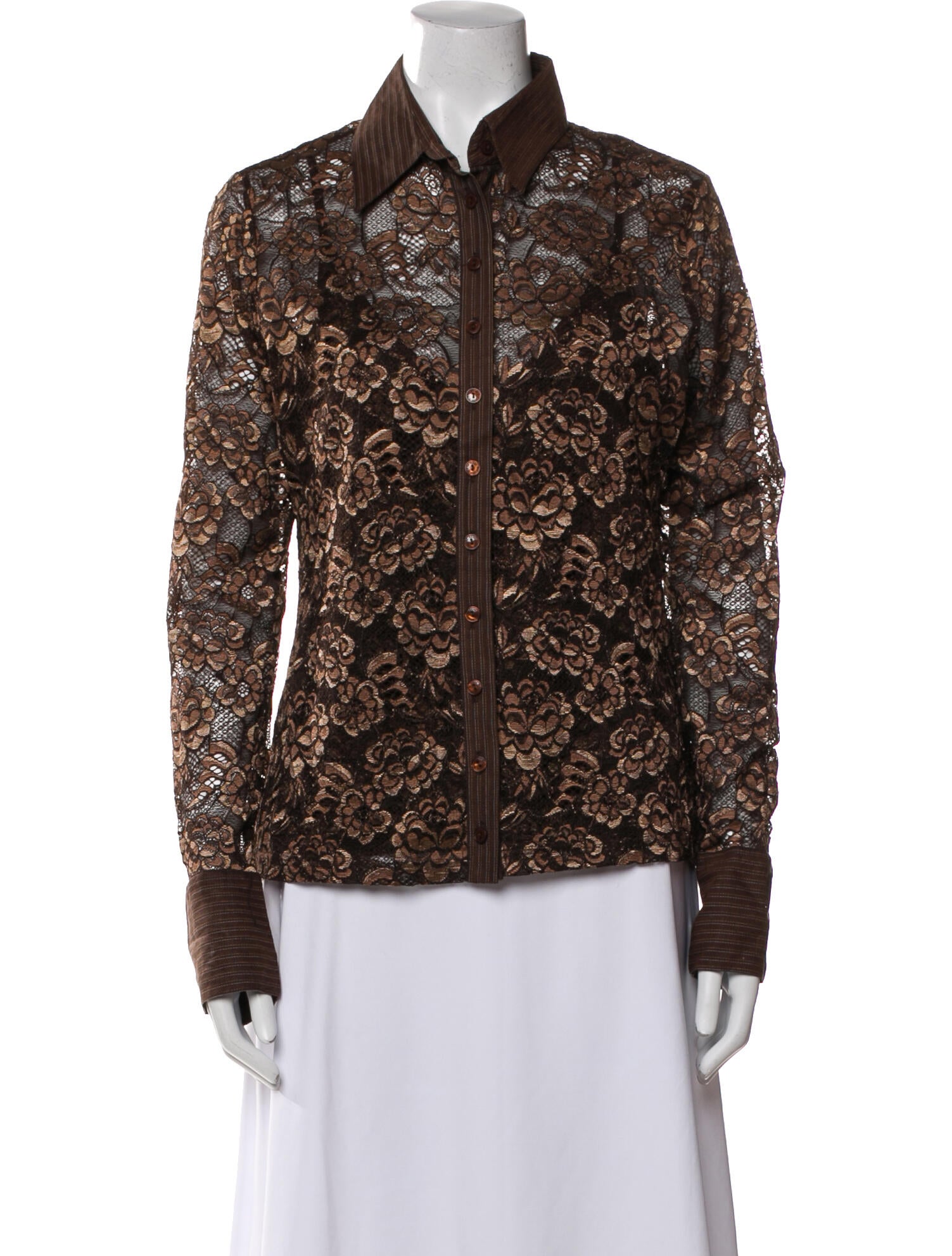 Anne Fontaine Printed Long Sleeve Button-Up Top