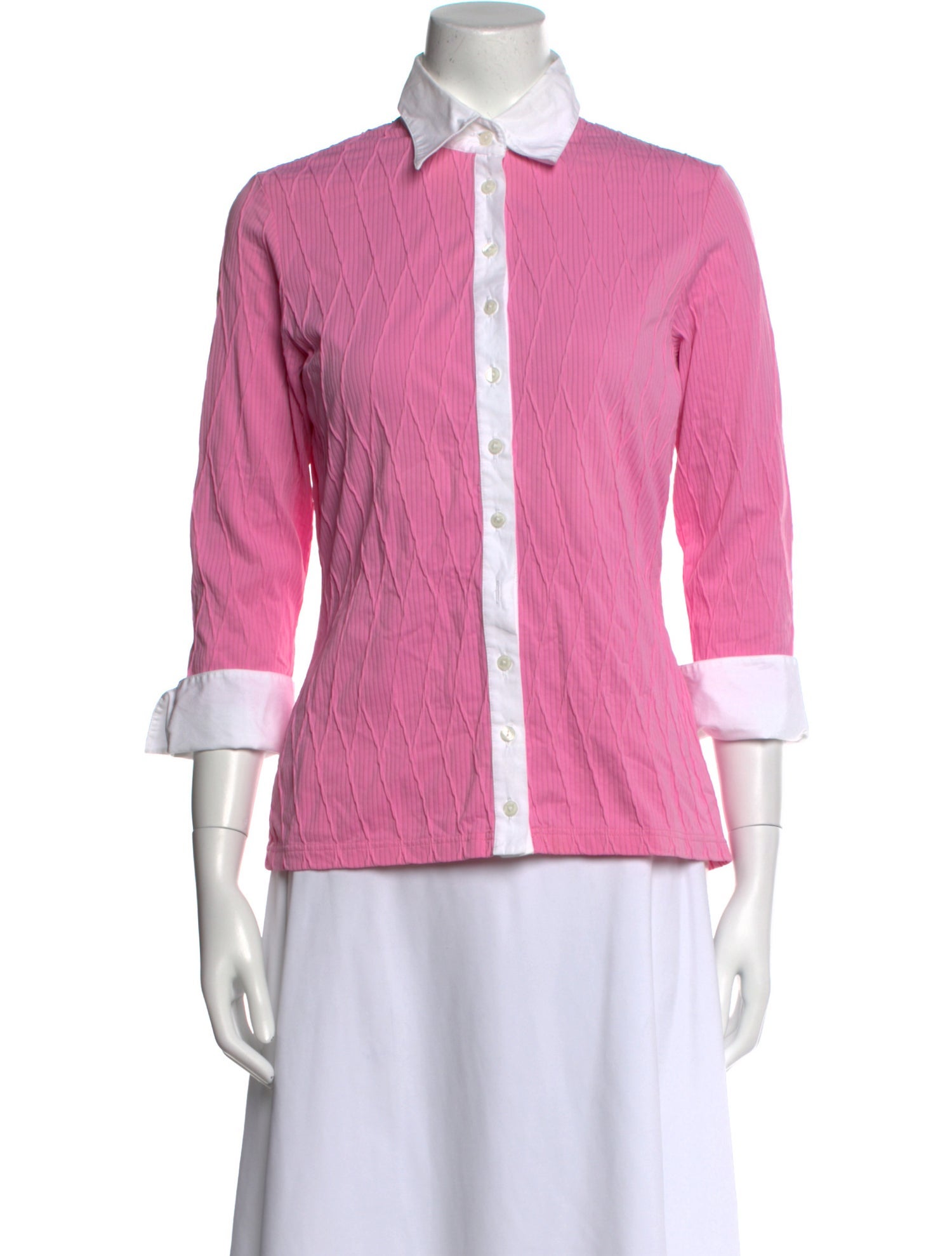 Anne Fontaine Nylon Three-Quarter Sleeve Button-Up Top