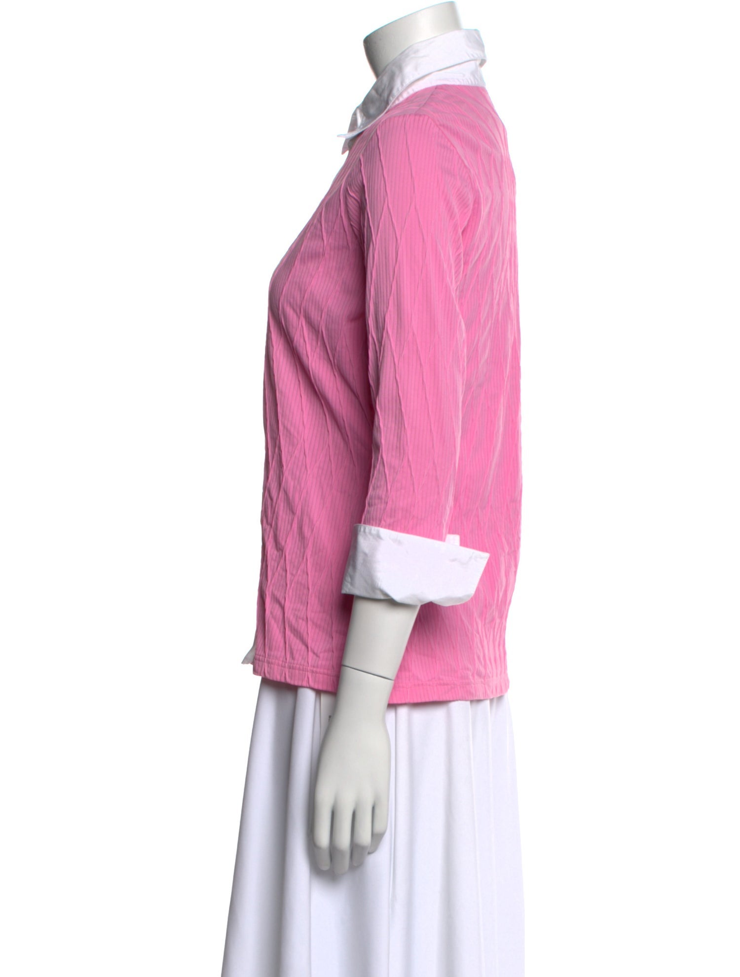 Anne Fontaine Nylon Three-Quarter Sleeve Button-Up Top