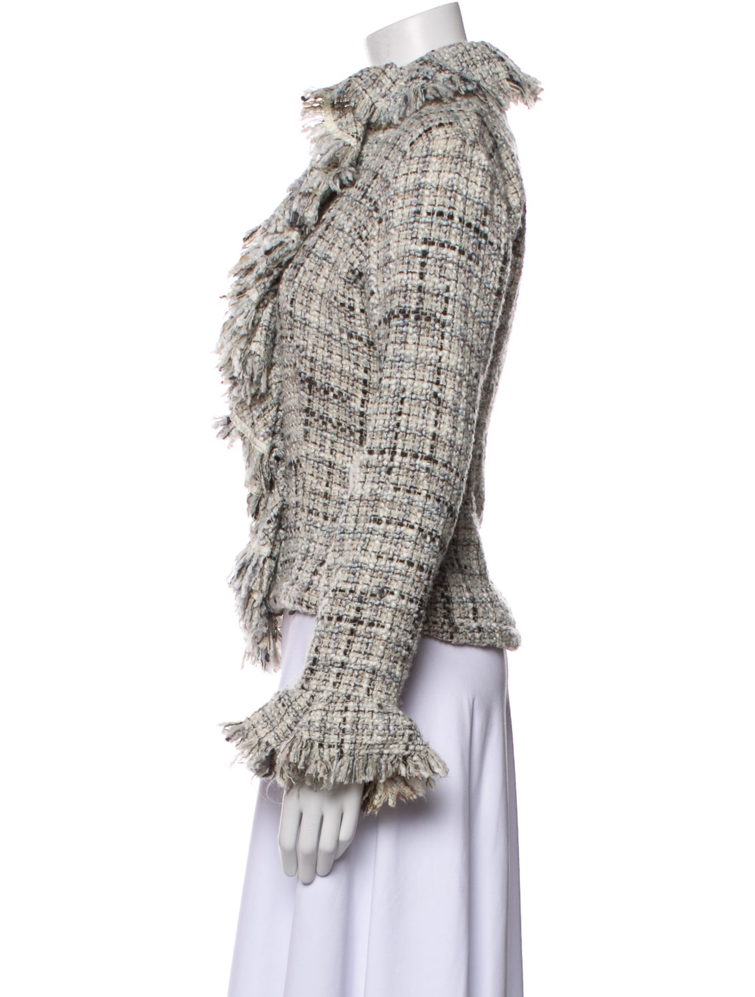 Anne Fontaine Tweed Pattern Faux Fur Jacket