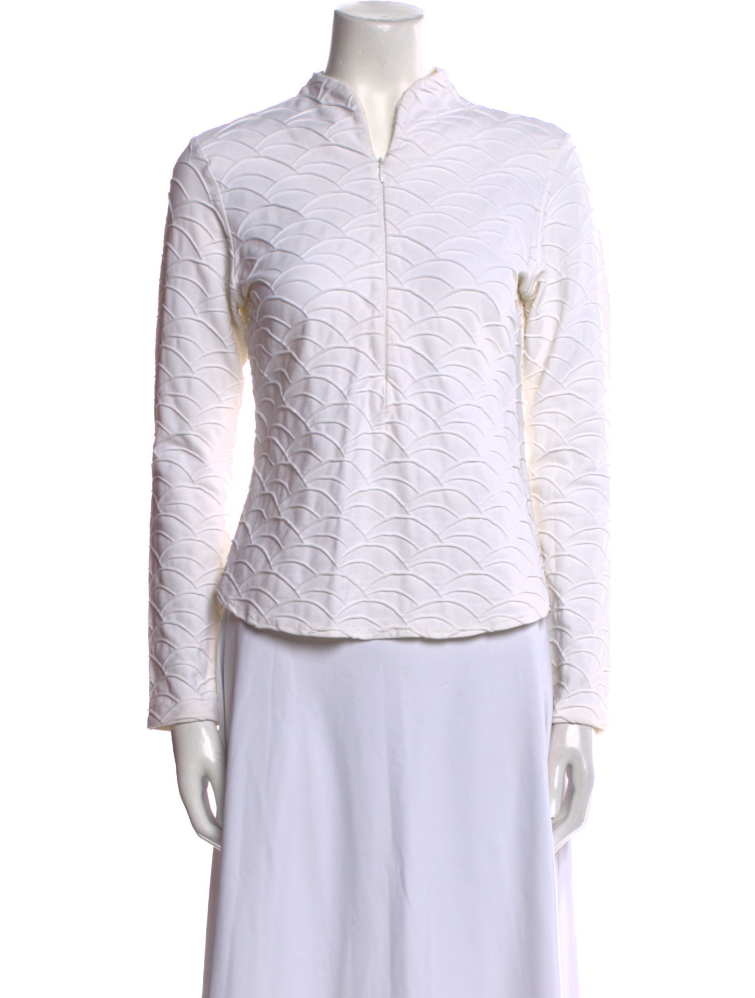 Anne Fontaine Mock Neck Long Sleeve Button-Up Top