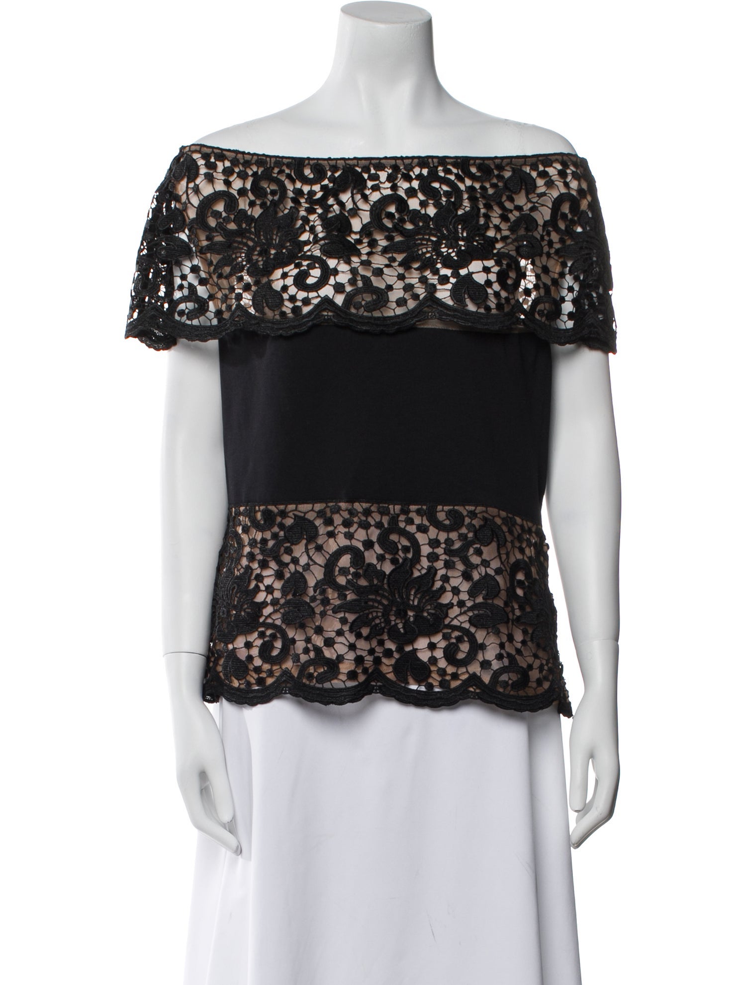 Anne Fontaine Lace Pattern Off-The-Shoulder Blouse