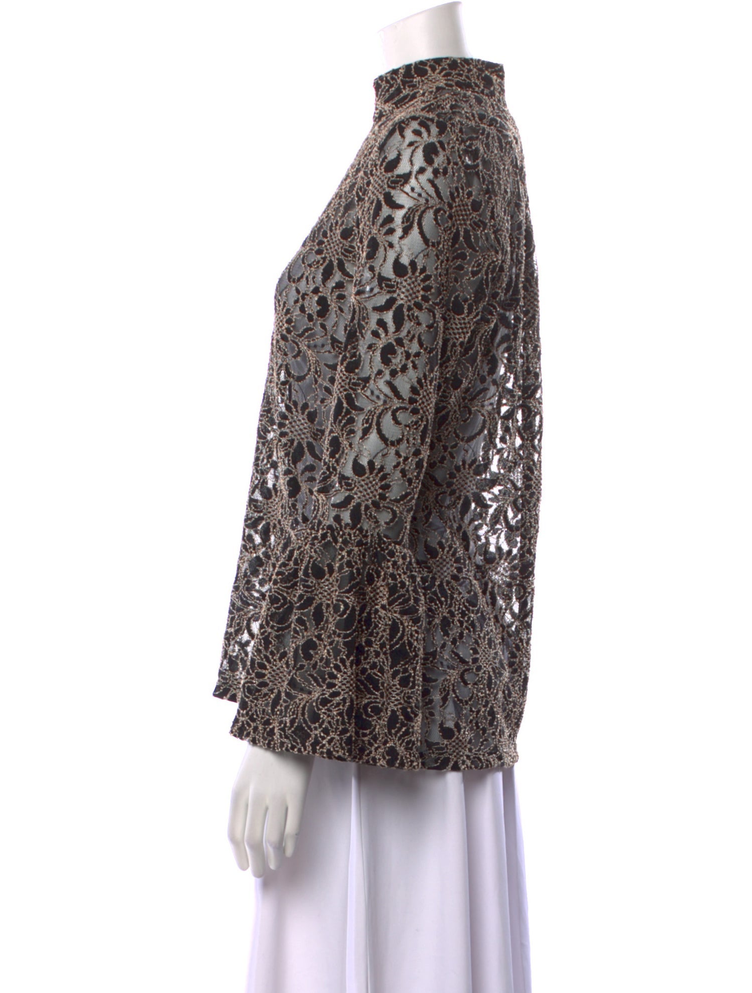 Anne Fontaine Lace Pattern Mock Neck Blouse