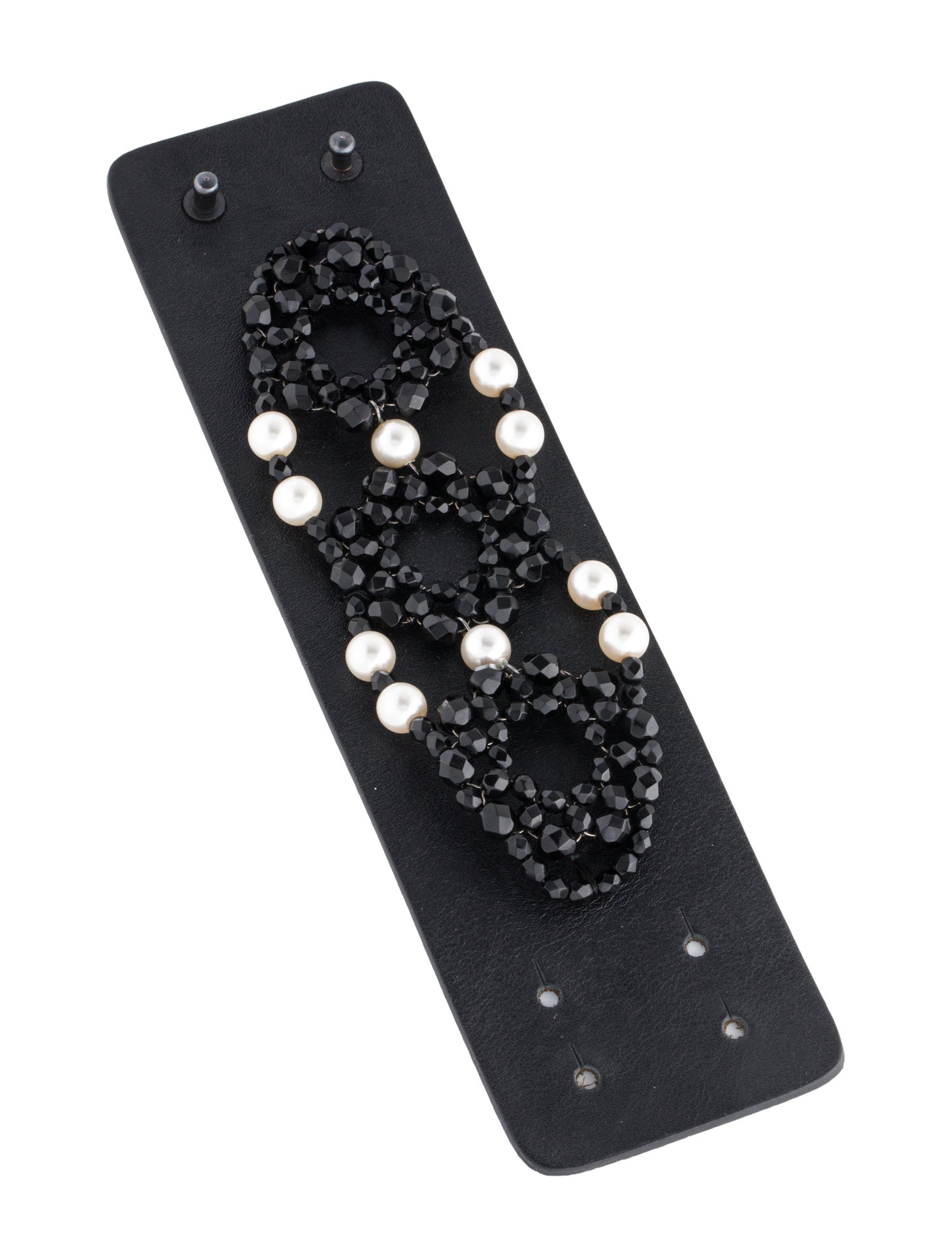 Anne Fontaine Crystal & Faux Pearl Leather Bracelet