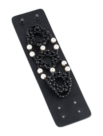 Anne Fontaine Crystal & Faux Pearl Leather Bracelet