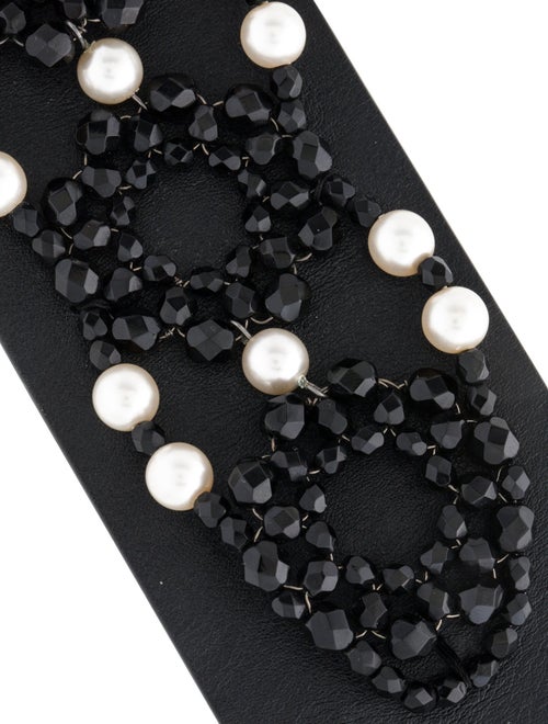 Anne Fontaine Crystal & Faux Pearl Leather Bracelet