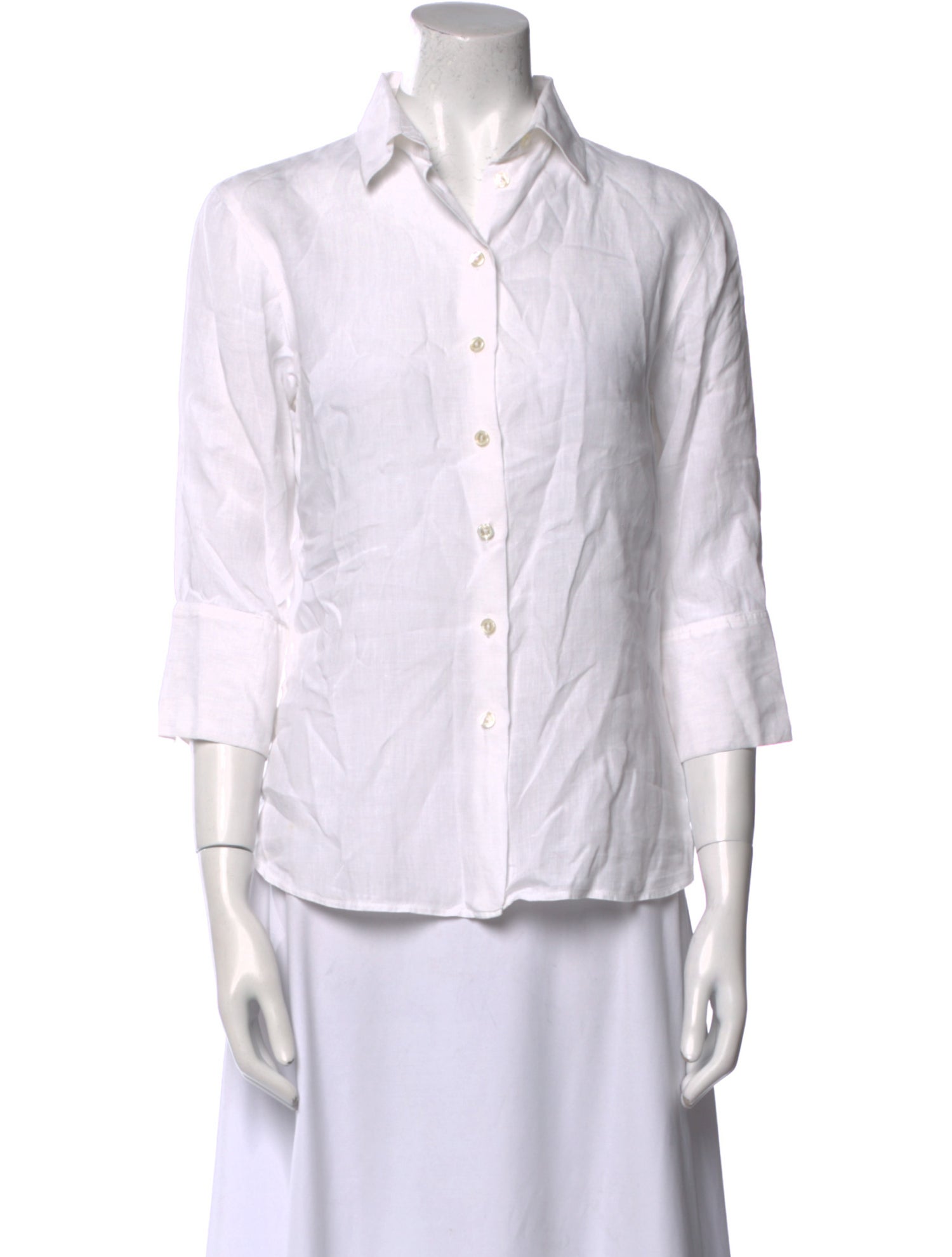 Anne Fontaine Linen Three-Quarter Sleeve Button-Up Top