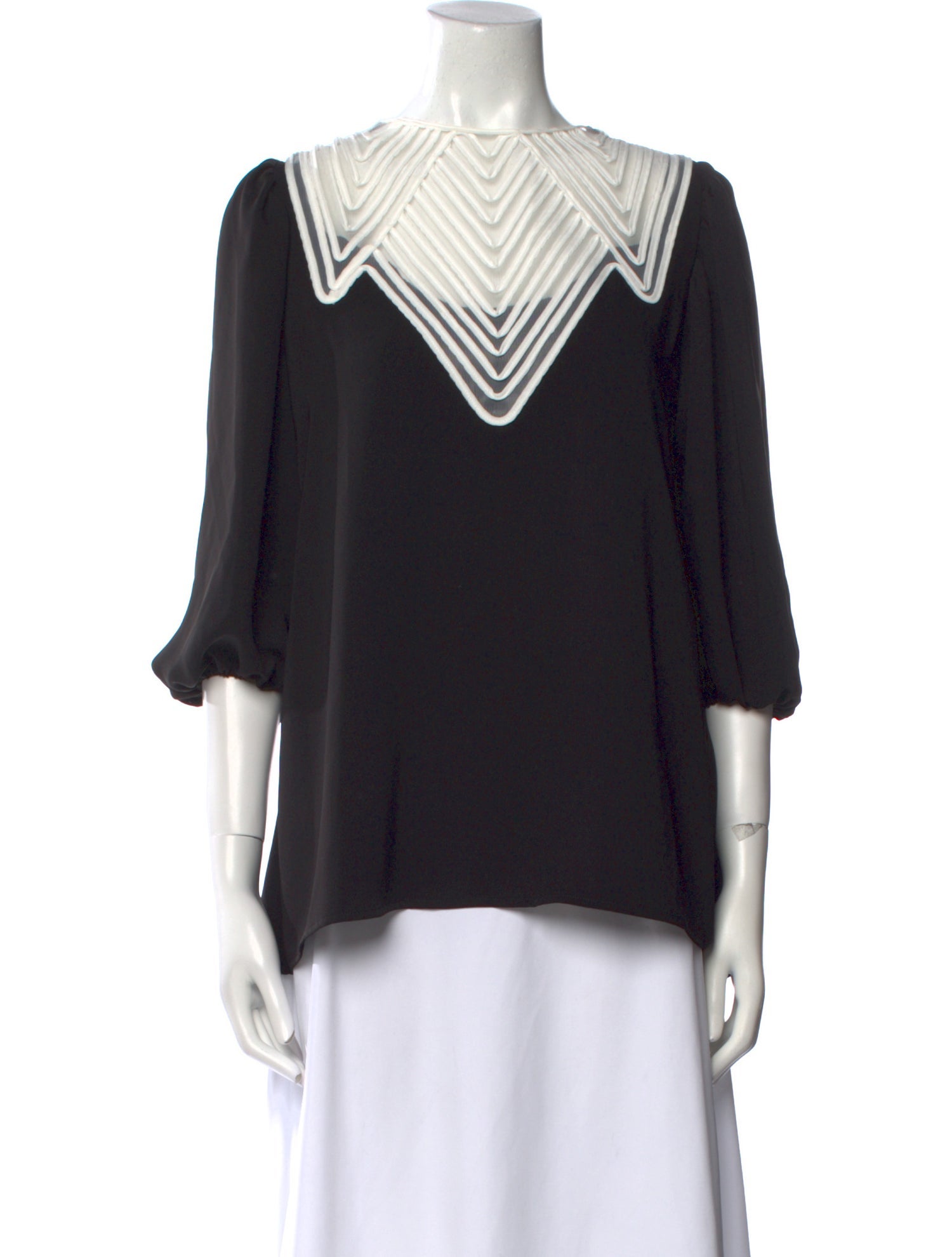 Anne Fontaine Colorblock Pattern Bateau Neckline Blouse