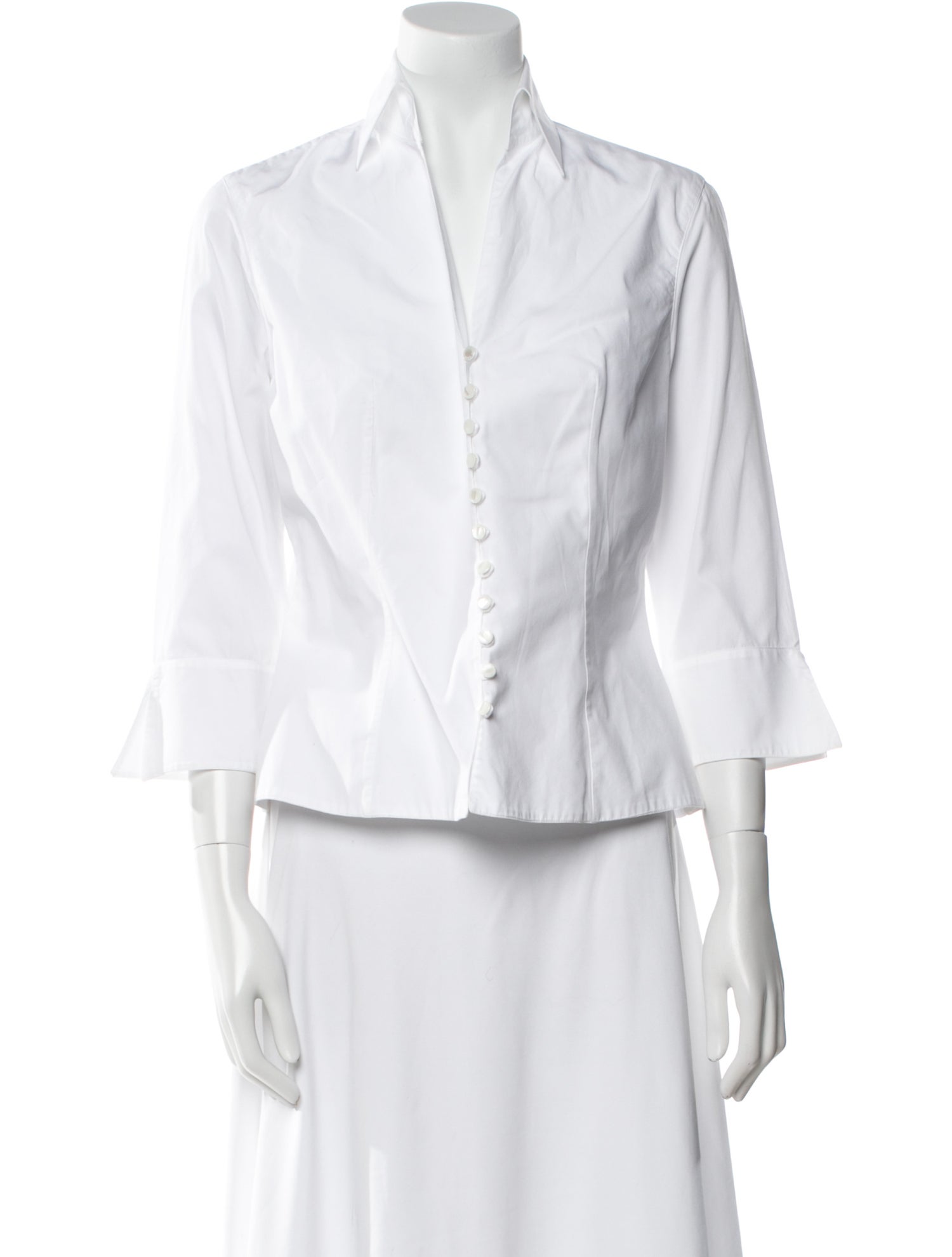Anne Fontaine V-Neck Three-Quarter Sleeve Button-Up Top