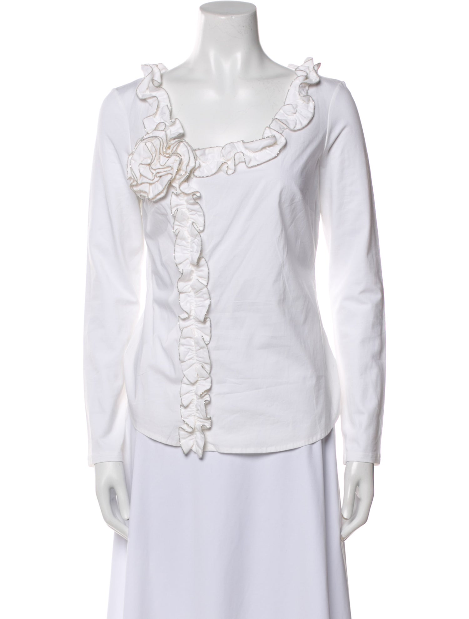 Anne Fontaine V-Neck Long Sleeve Button-Up Top