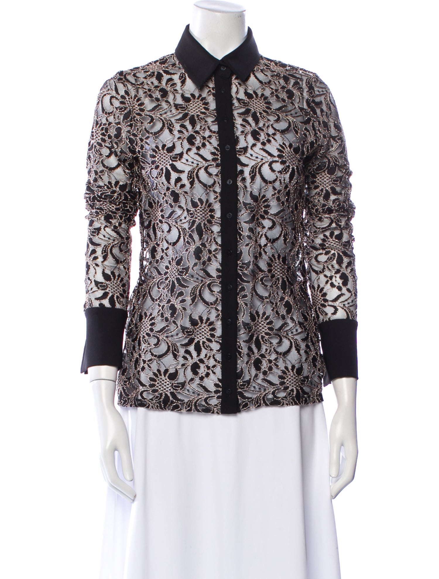 Anne Fontaine Printed Three-Quarter Sleeve Button-Up Top w/ Tags