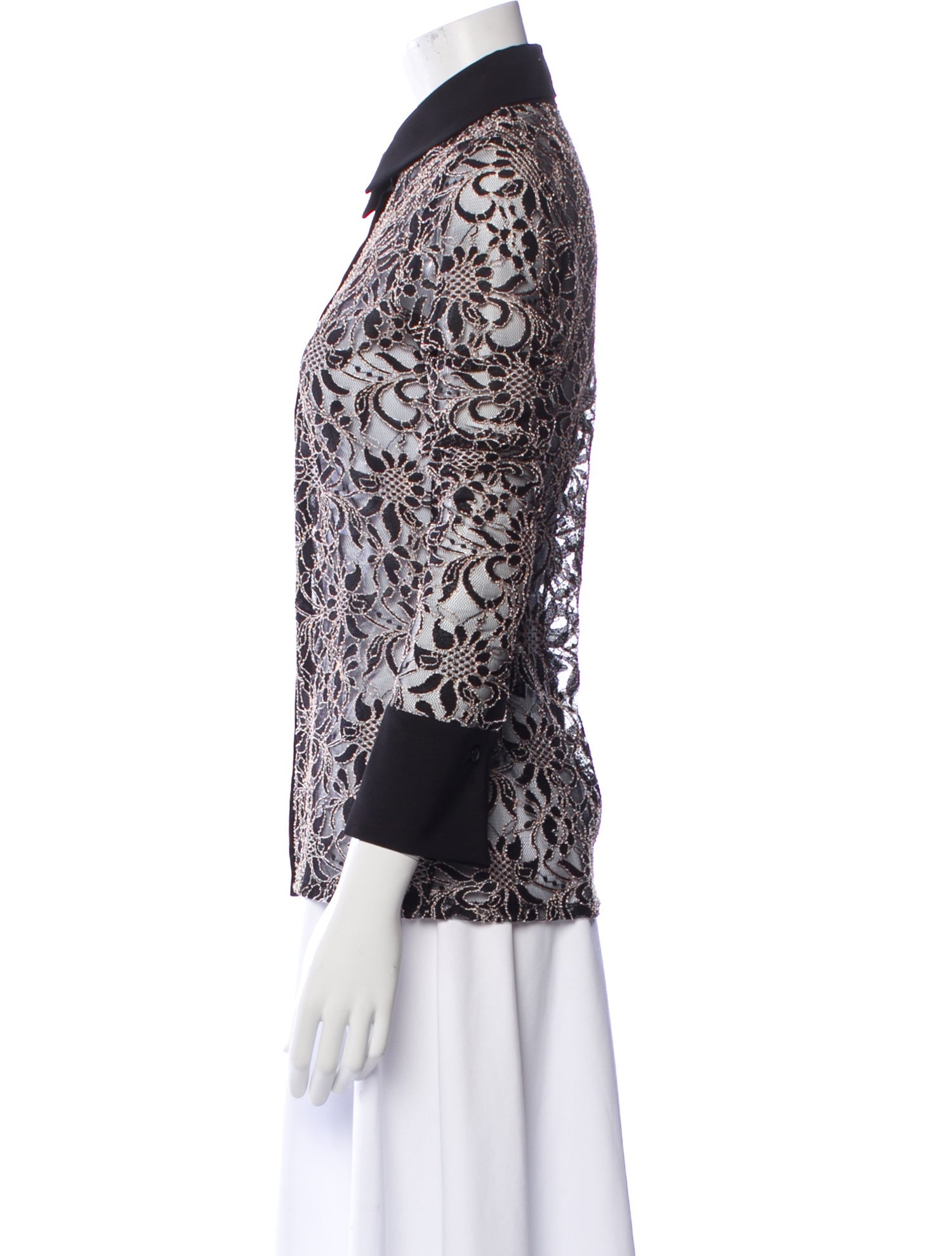 Anne Fontaine Printed Three-Quarter Sleeve Button-Up Top w/ Tags