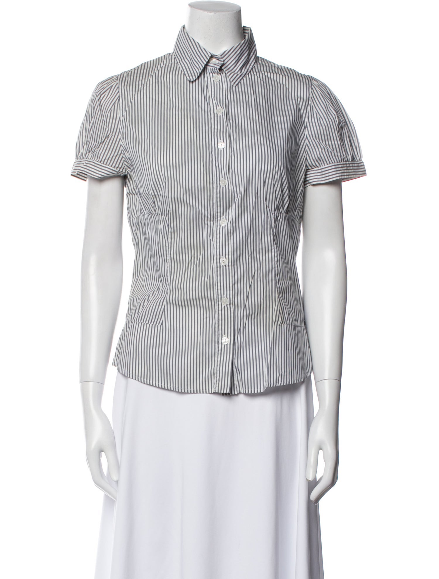 Anne Fontaine Striped Short Sleeve Button-Up Top