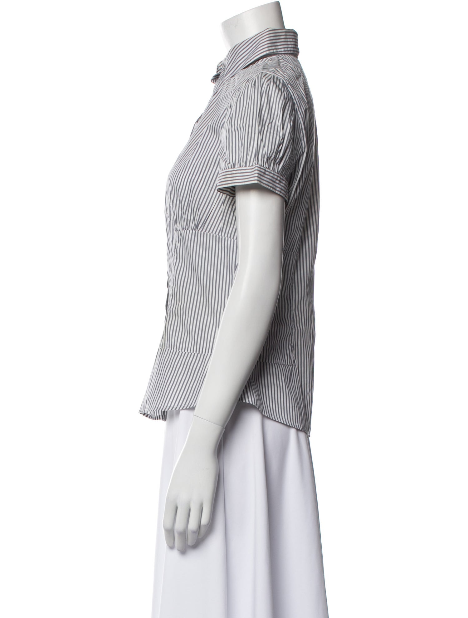 Anne Fontaine Striped Short Sleeve Button-Up Top