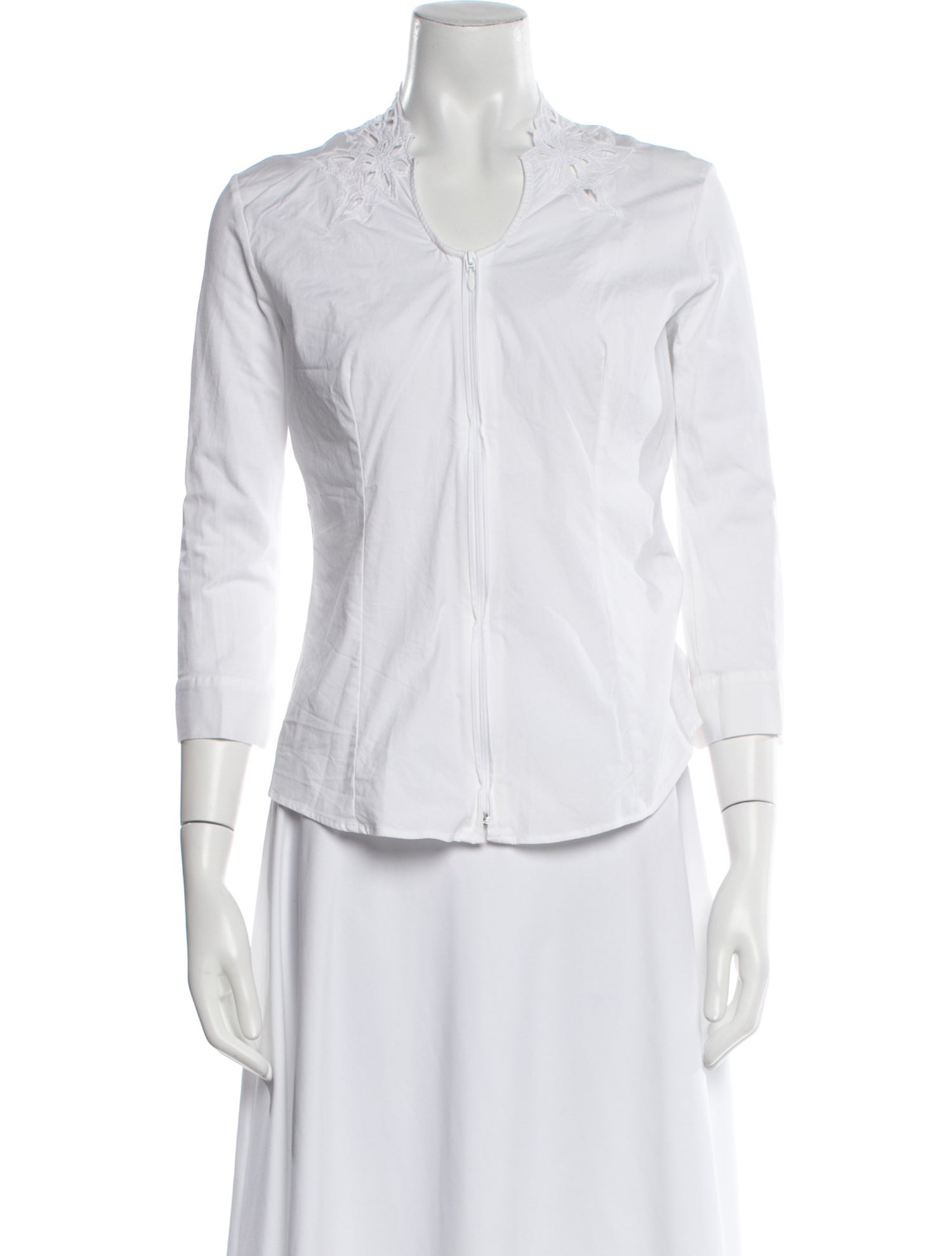 Anne Fontaine V-Neck Three-Quarter Sleeve Button-Up Top