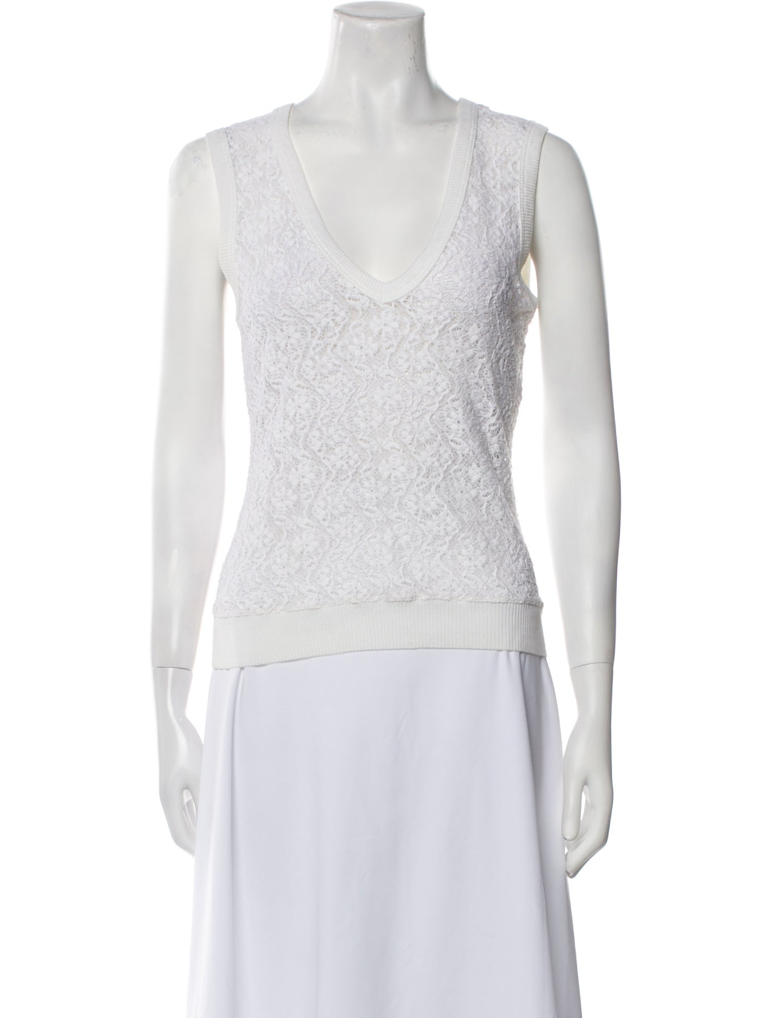 Anne Fontaine Lace Pattern V-Neck Top