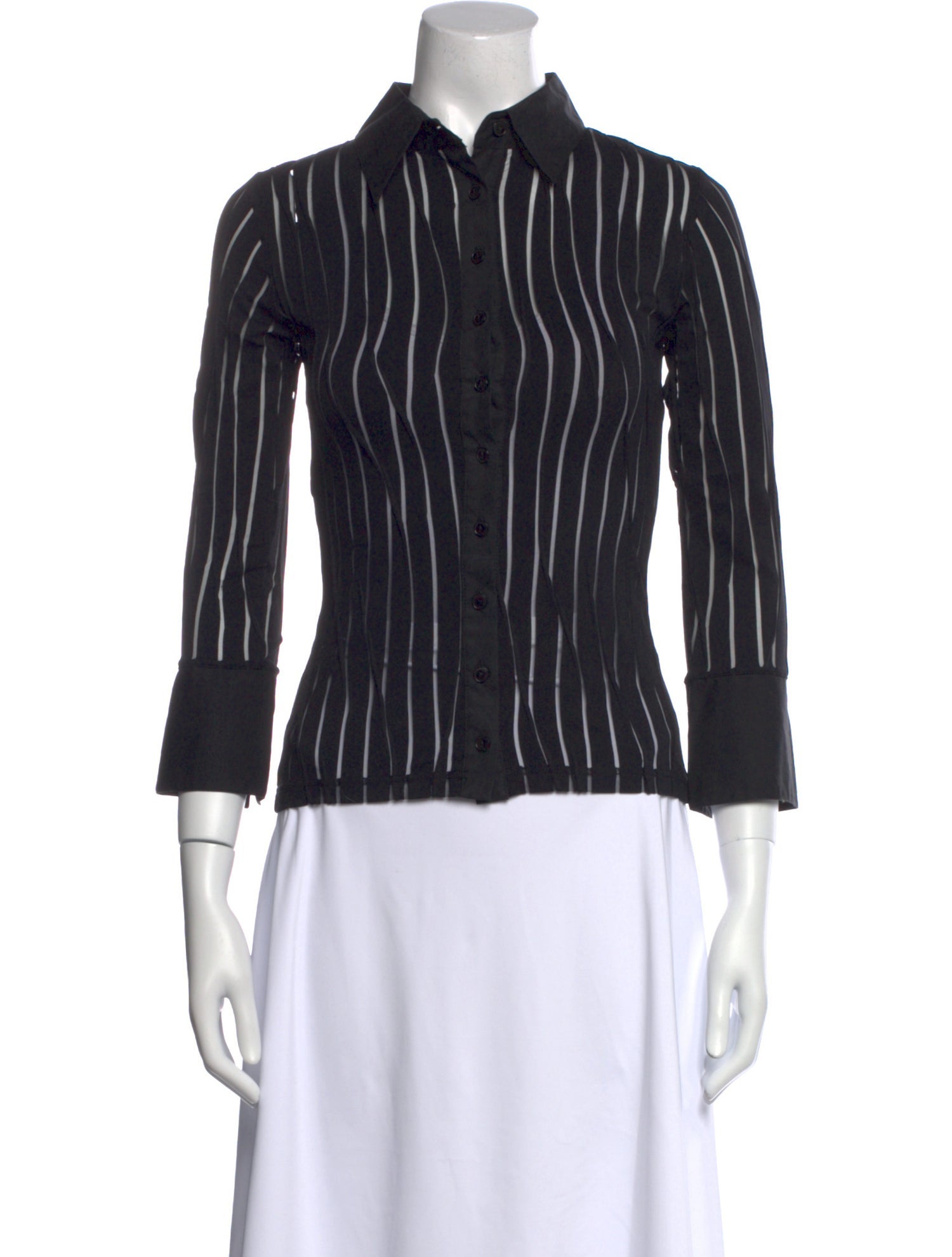 Anne Fontaine Striped Three-Quarter Sleeve Button-Up Top