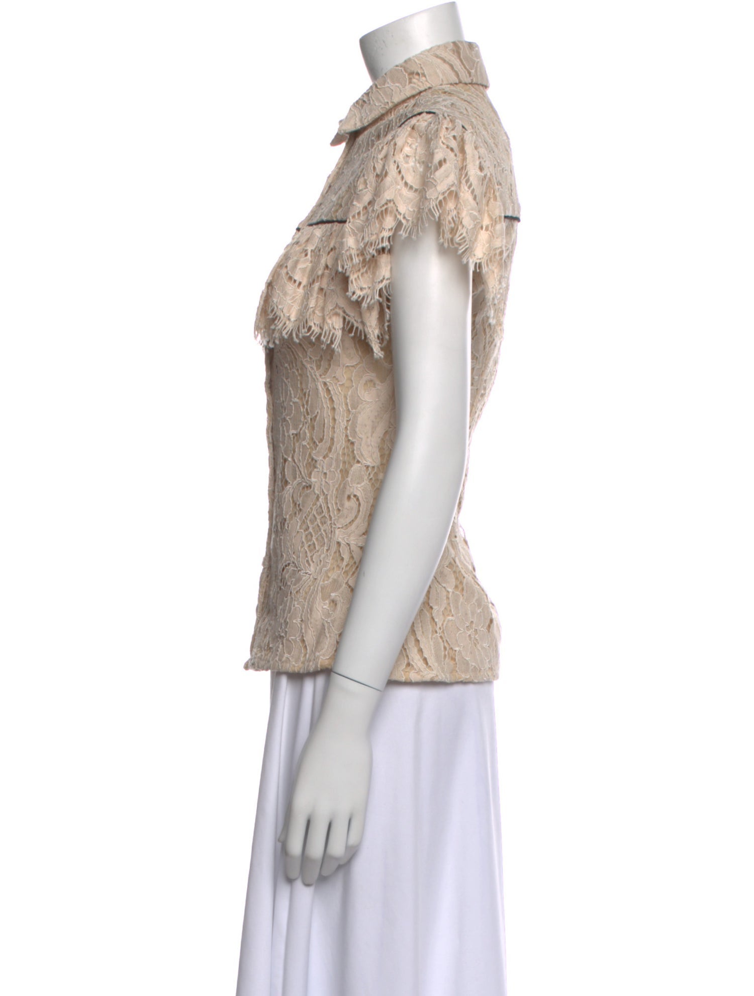 Anne Fontaine Lace Pattern Short Sleeve Button-Up Top