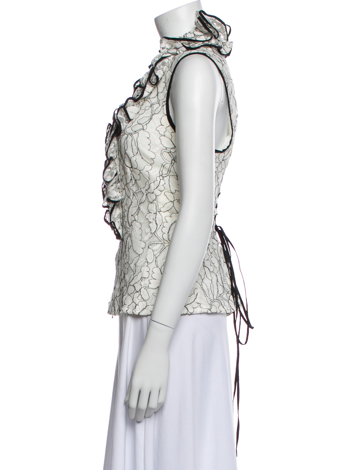 Anne Fontaine Lace Pattern V-Neck Top