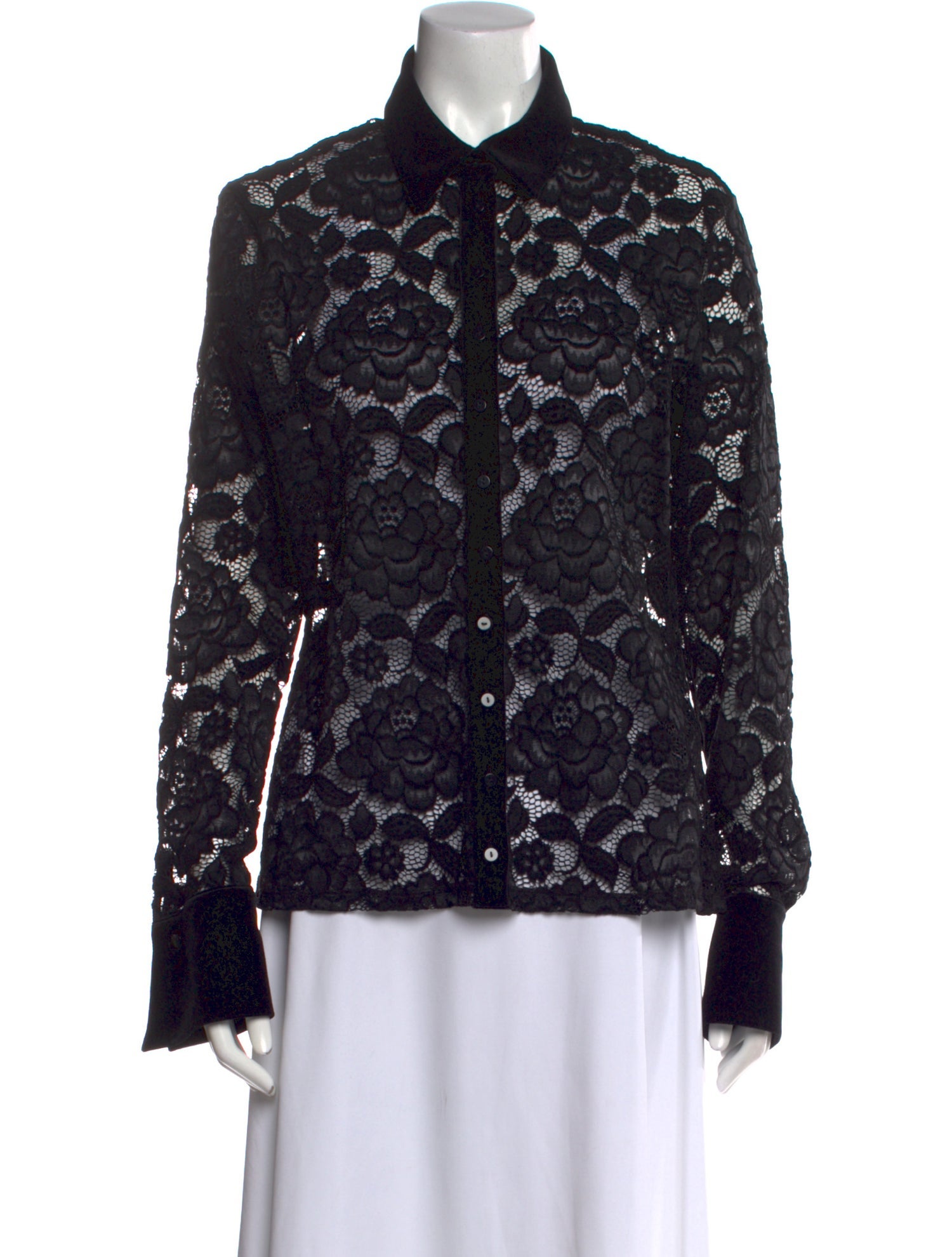 Anne Fontaine Lace Pattern Long Sleeve Button-Up Top