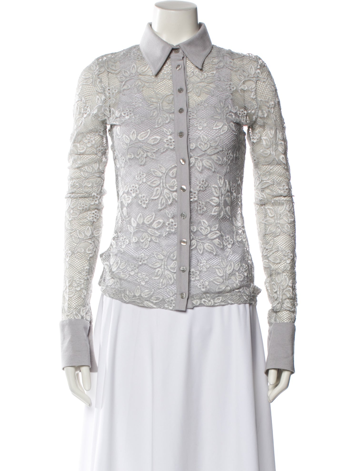 Anne Fontaine Lace Pattern Long Sleeve Button-Up Top