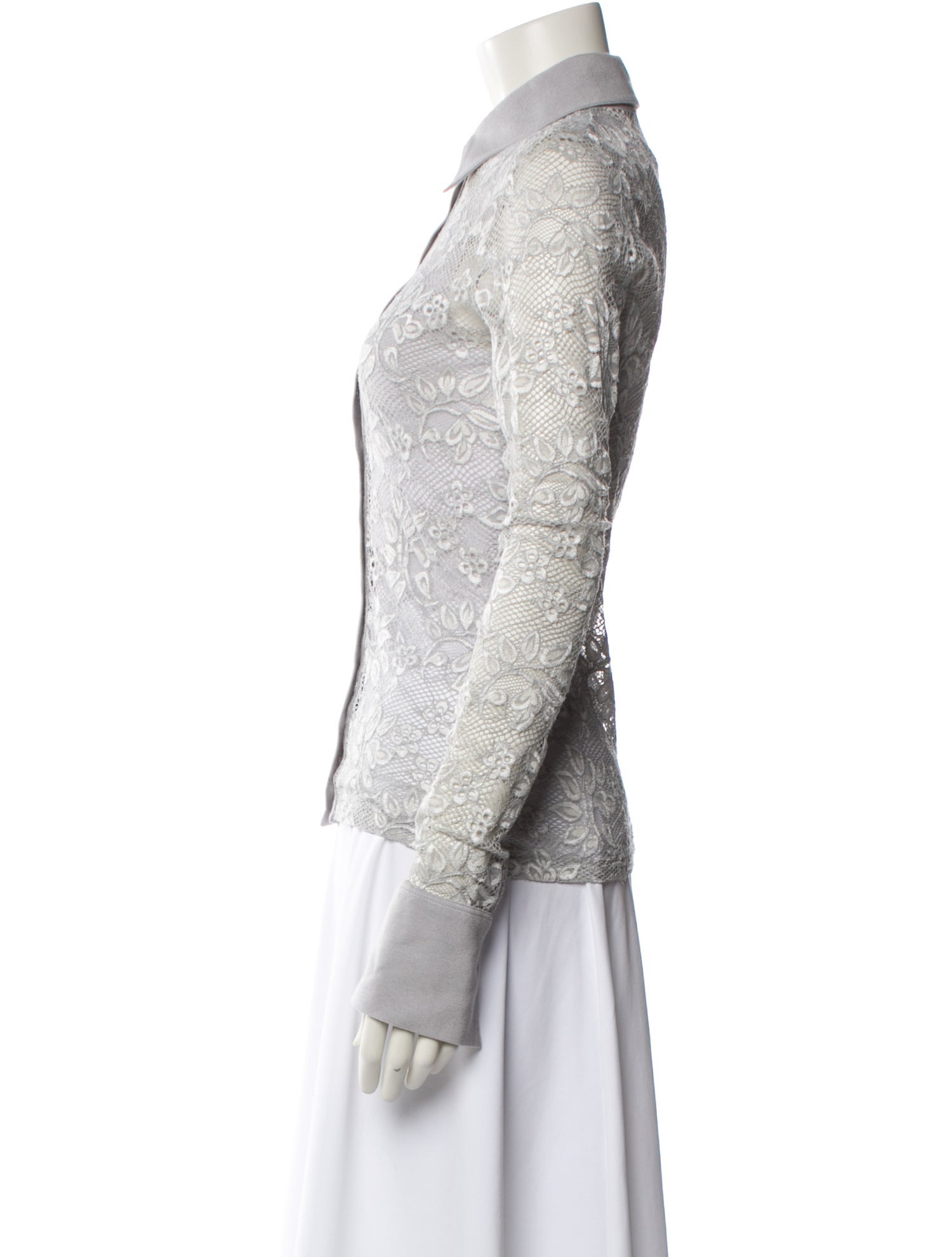 Anne Fontaine Lace Pattern Long Sleeve Button-Up Top