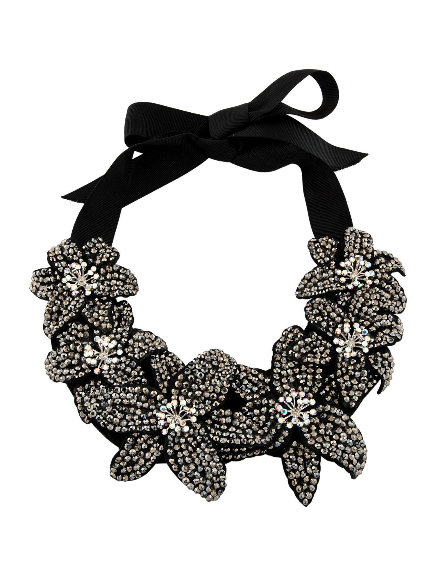 Anne Fontaine Bead & Ribbon Bib Collar Necklace