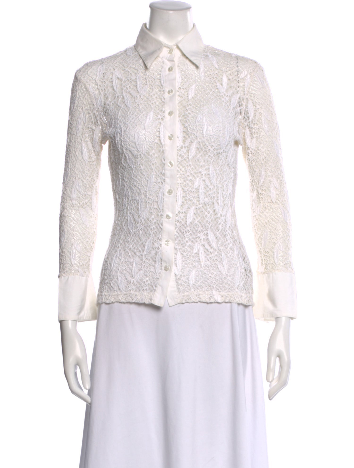 Anne Fontaine Lace Pattern Long Sleeve Blouse