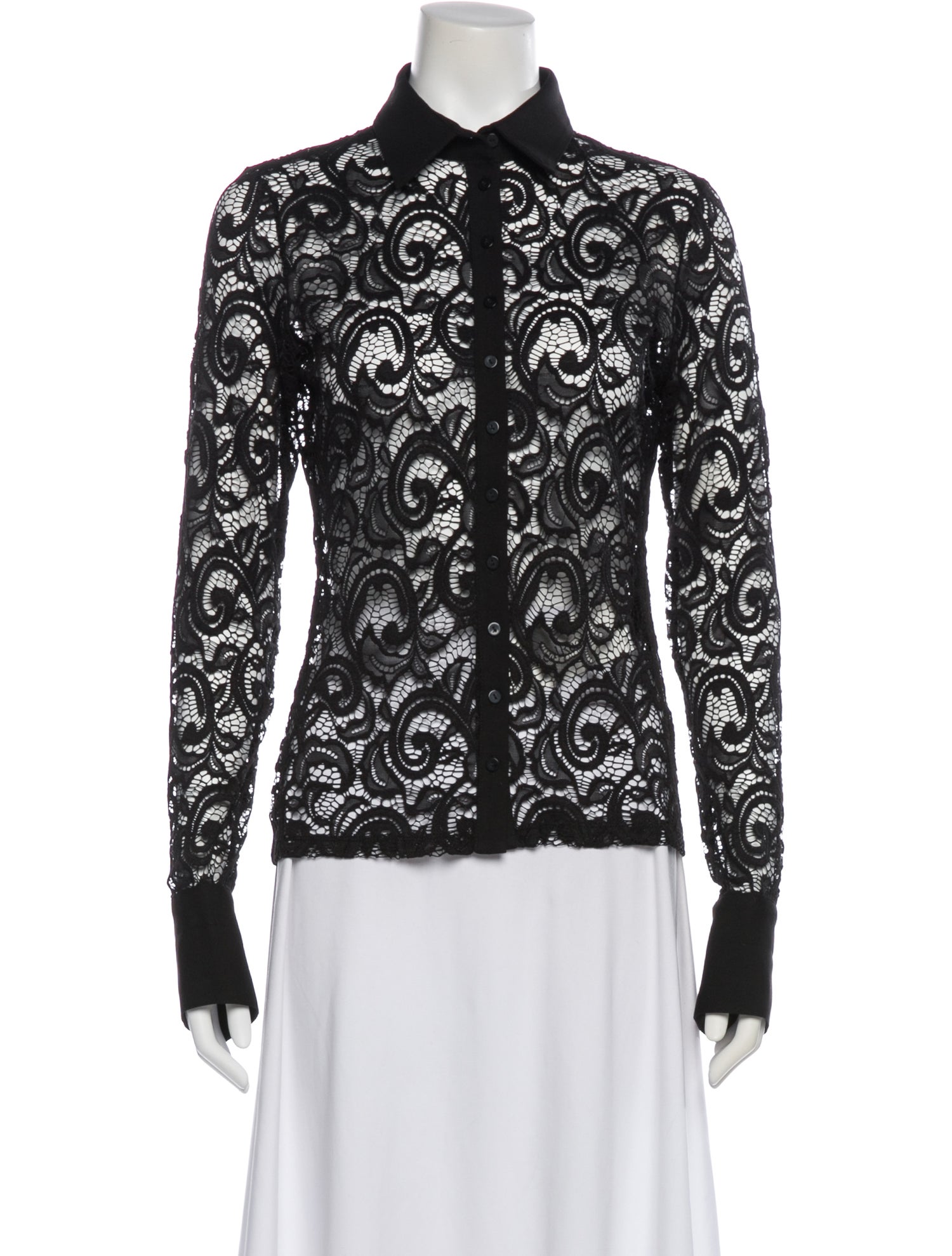 Anne Fontaine Lace Pattern Long Sleeve Blouse