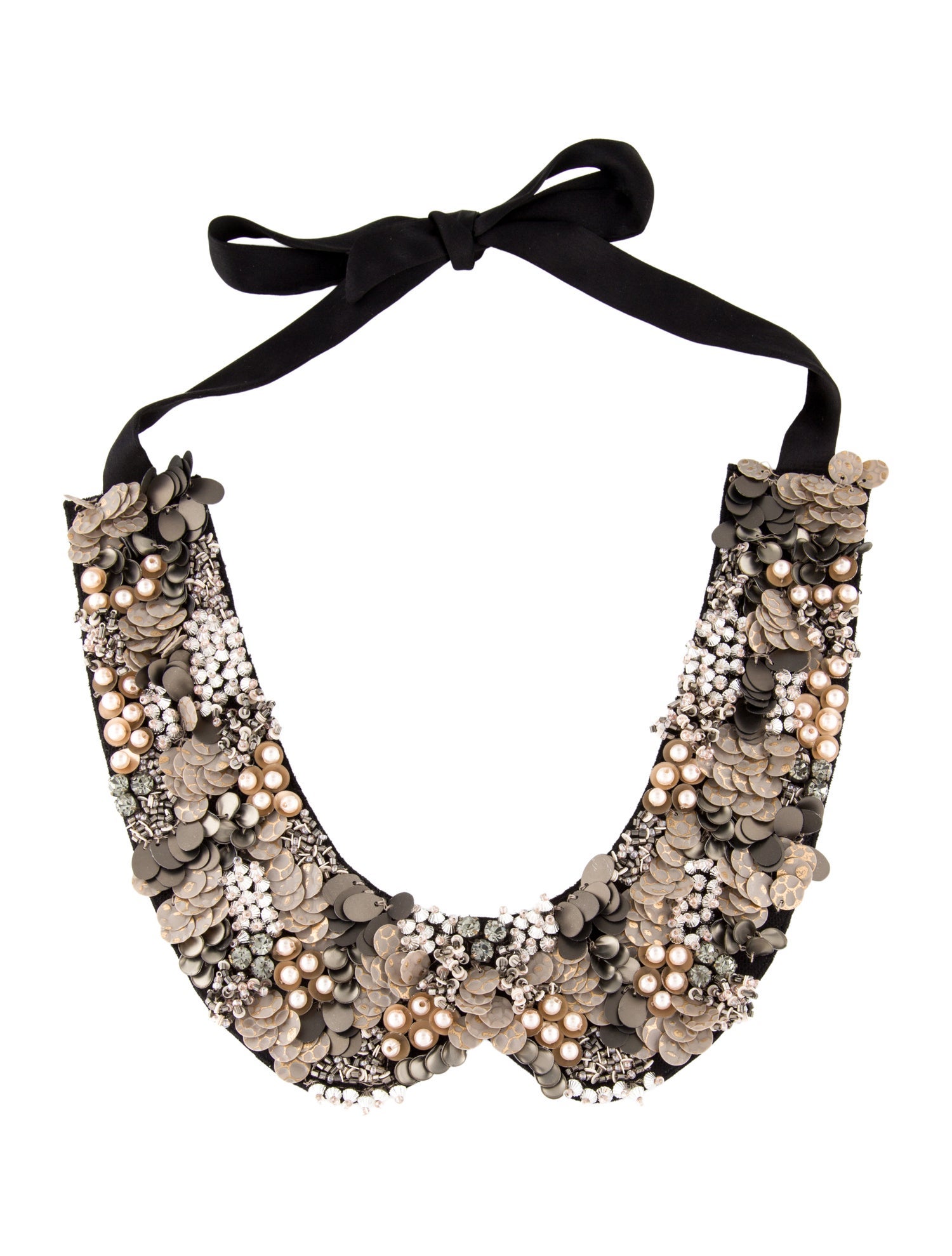 Anne Fontaine Sequins, Fabric, Crystal & Faux Pearl Bib Collar Necklace