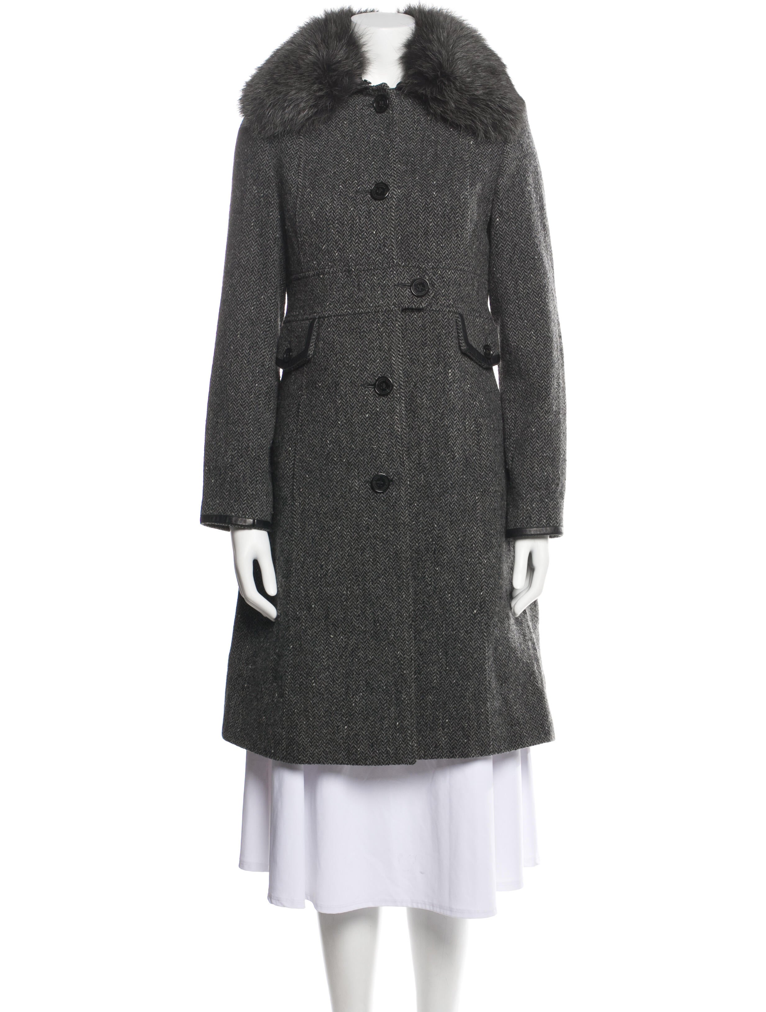 Andrew Marc Tweed Pattern Fur Coat Grey Coats, Clothing ANM23340 The RealReal