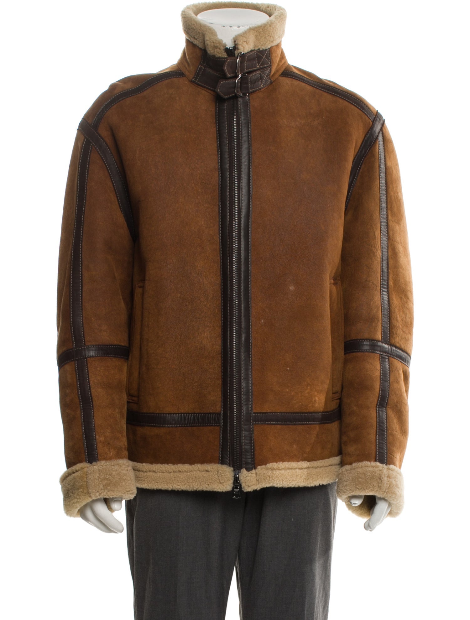 Andrew Marc Shearling Colorblock Pattern Jacket