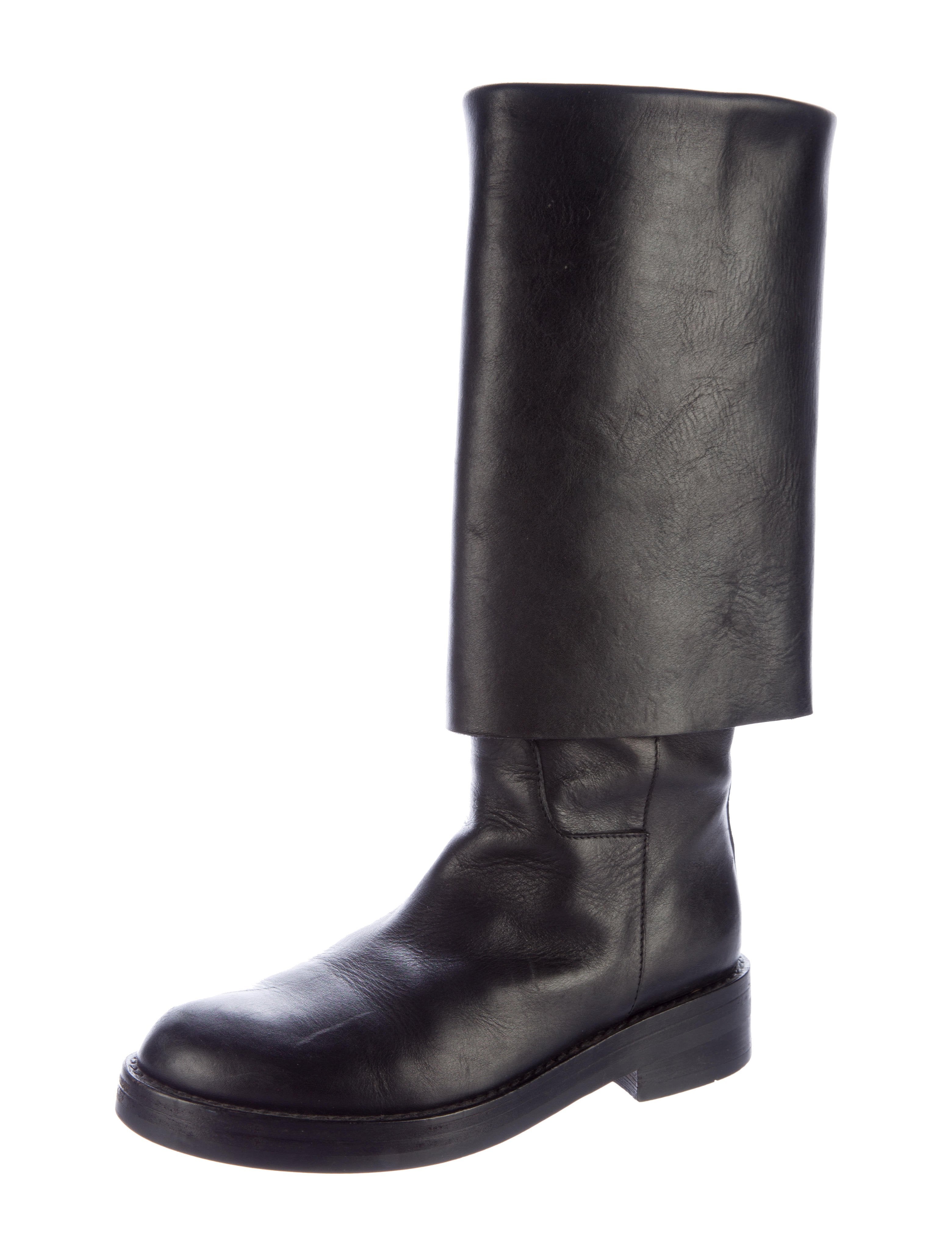 Ann Demeulemeester Leather Fold-Over Boots - Black Boots, Shoes