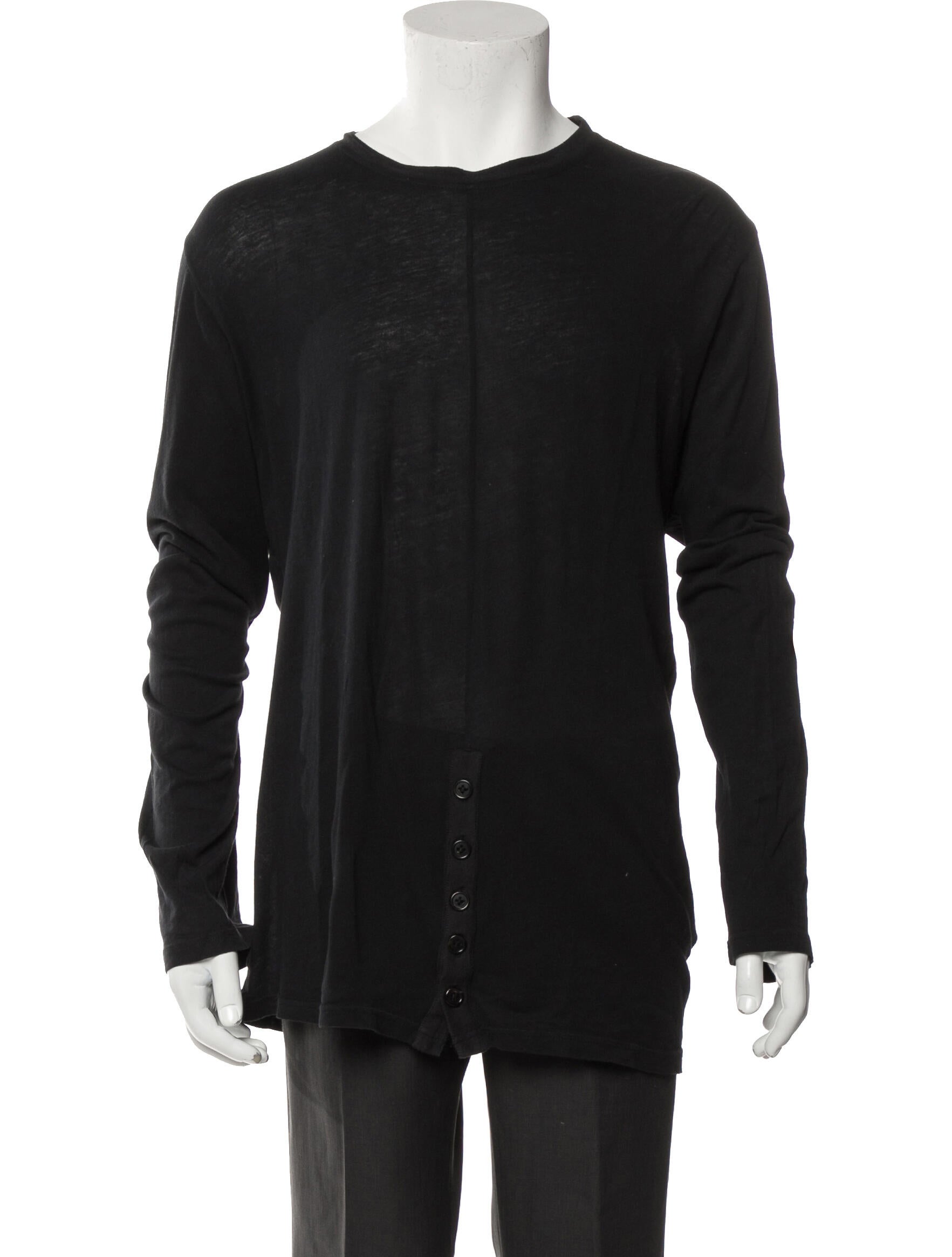 Ann Demeulemeester Crew Neck Long Sleeve Henley - Black T-Shirts