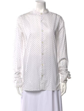 Ann Demeulemeester Polka Dot Print Mock Neck Button-Up Top