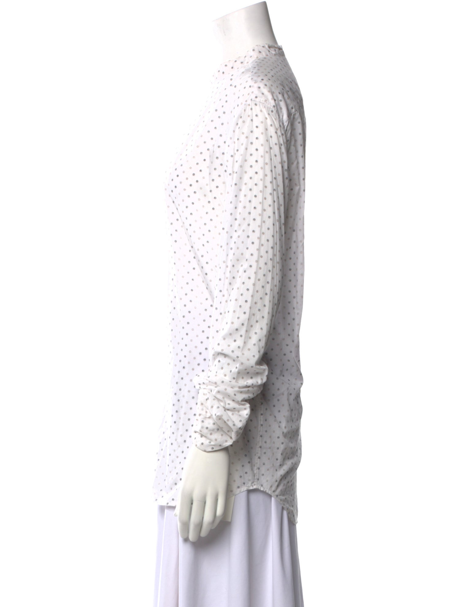 Ann Demeulemeester Polka Dot Print Mock Neck Button-Up Top