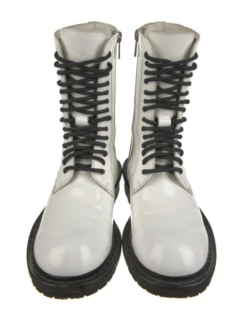Ann Demeulemeester Leather Colorblock Pattern Combat Boots