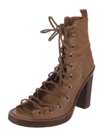Ann Demeulemeester Leather Colorblock Pattern Lace-Up Boots