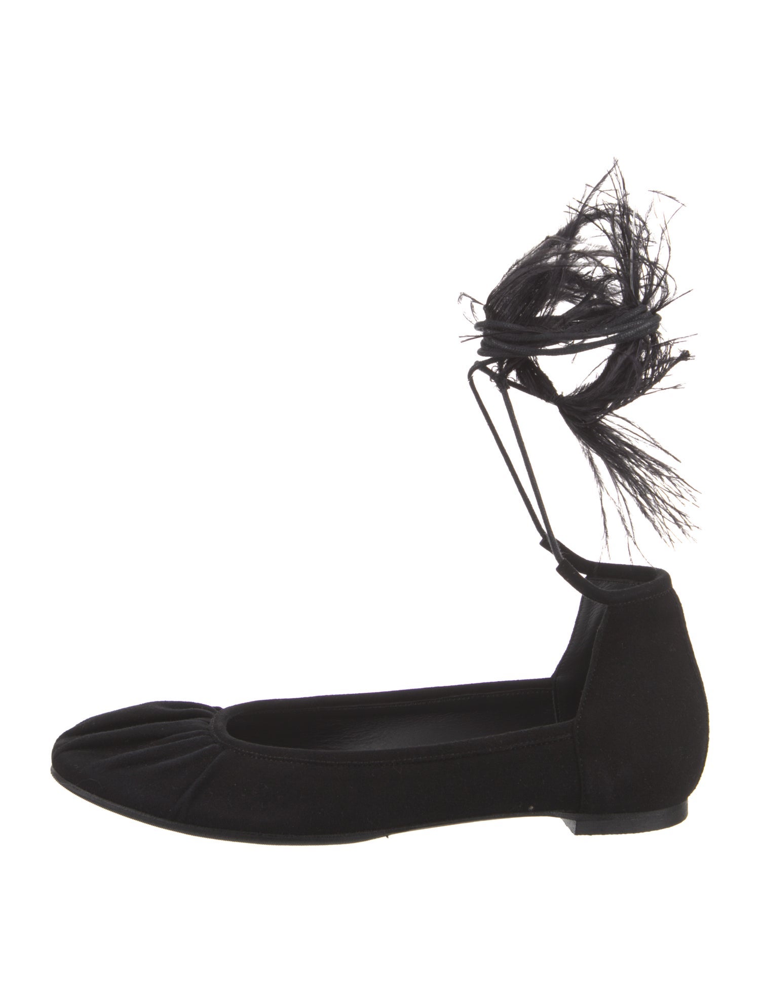 Ann Demeulemeester Suede Feather Trim Flats