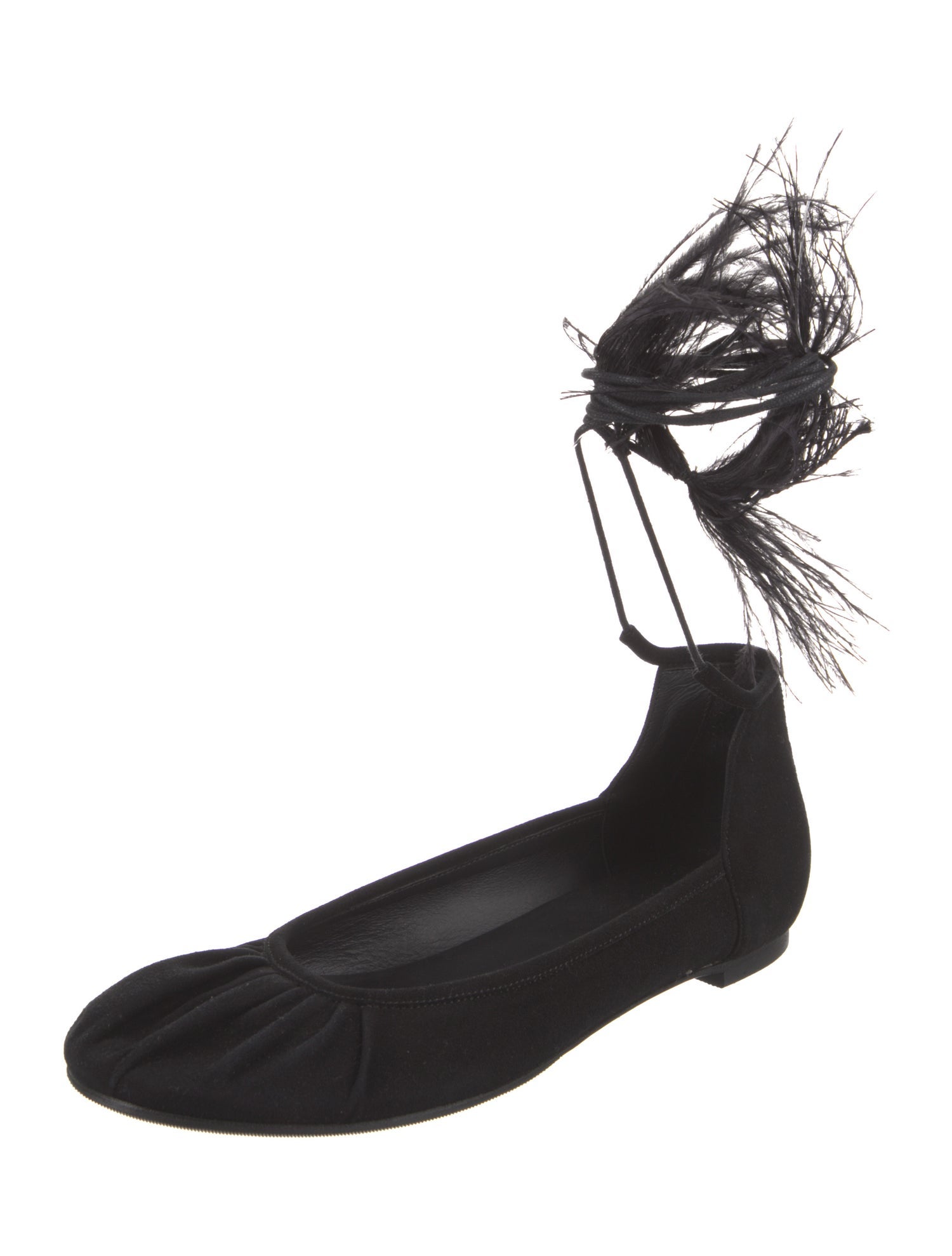 Ann Demeulemeester Suede Feather Trim Flats