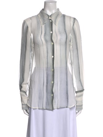 Ann Demeulemeester Silk Striped Button-Up Top