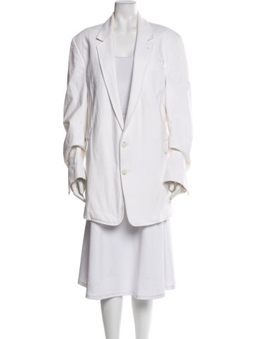 Pre-owned Ann Demeulemeester Linen Striped Blazer In White