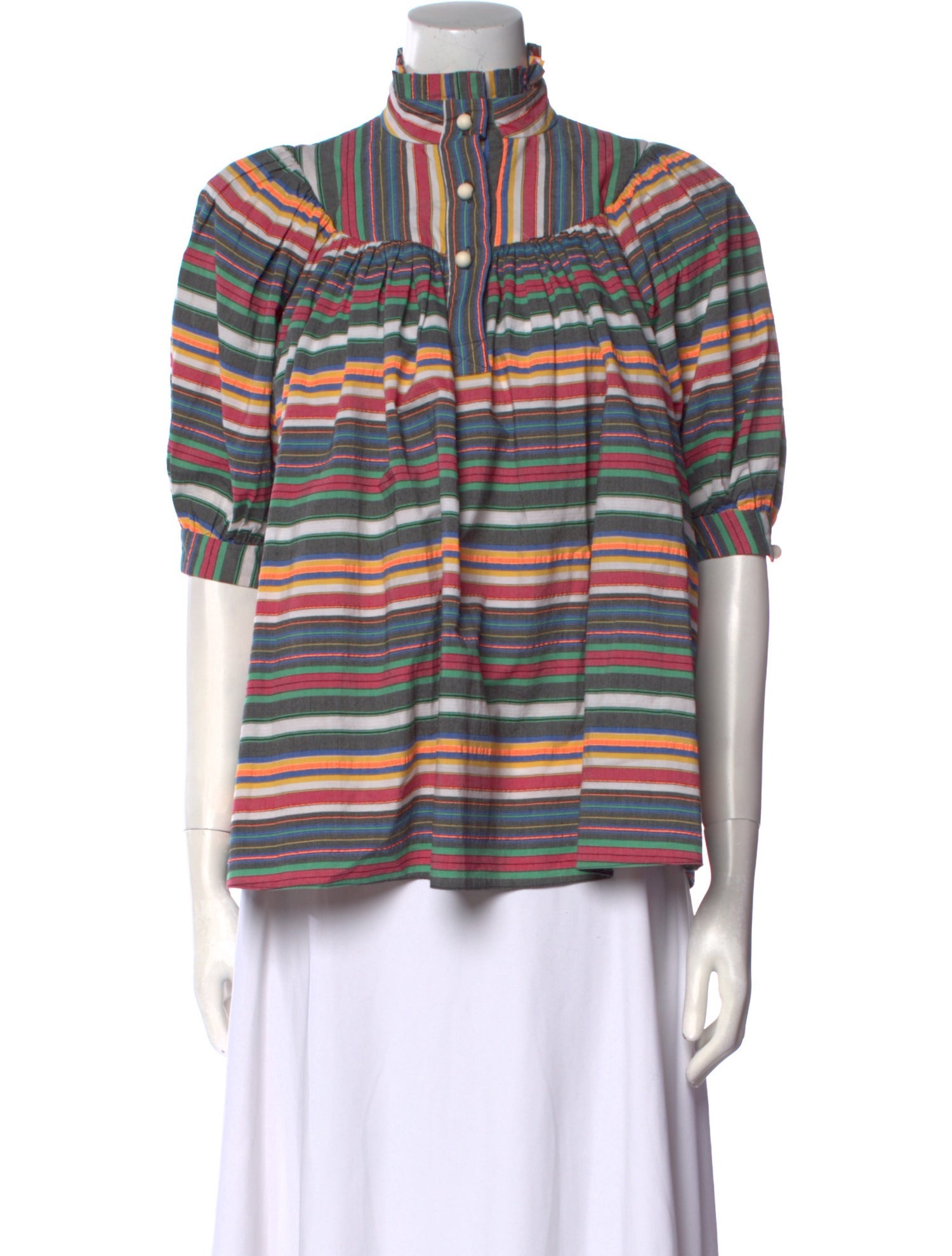 Anna Mason Striped Mock Neck Blouse