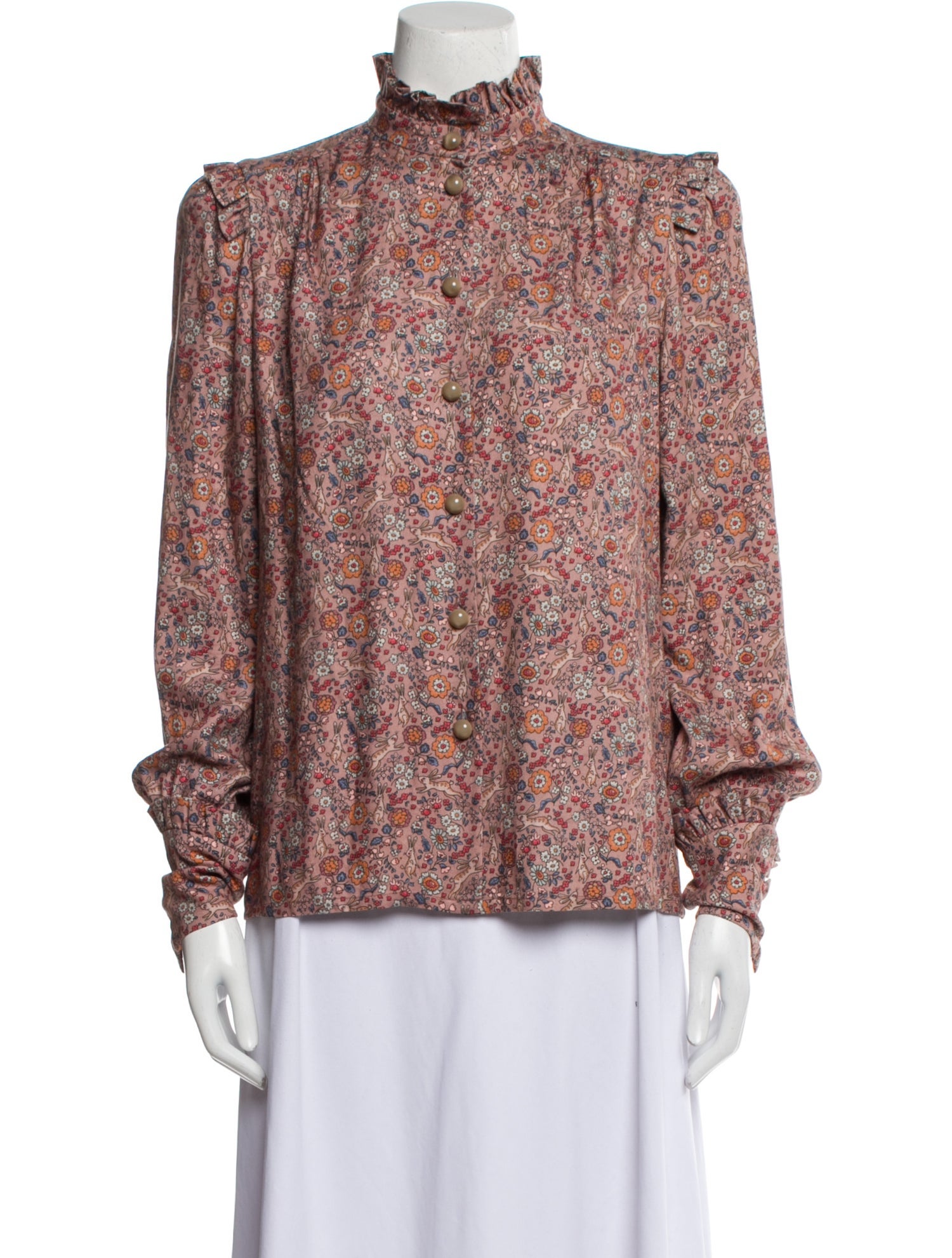 Anna Mason Floral Print Mock Neck Blouse