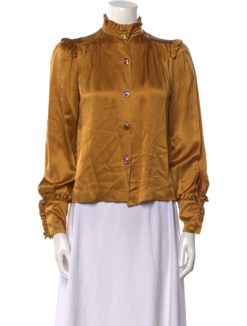 Anna Mason Silk Mock Neck Button-Up Top