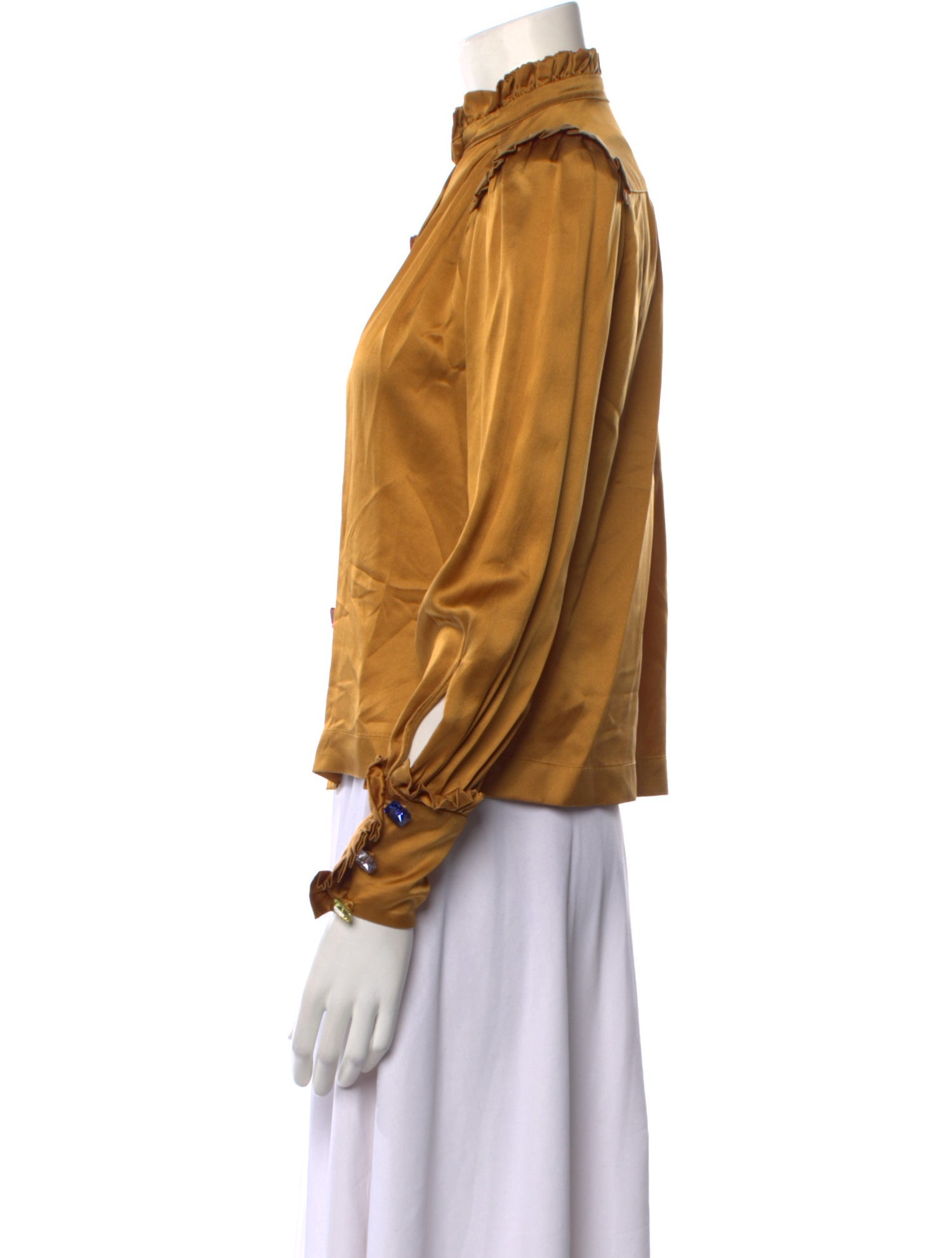 Anna Mason Silk Mock Neck Button-Up Top