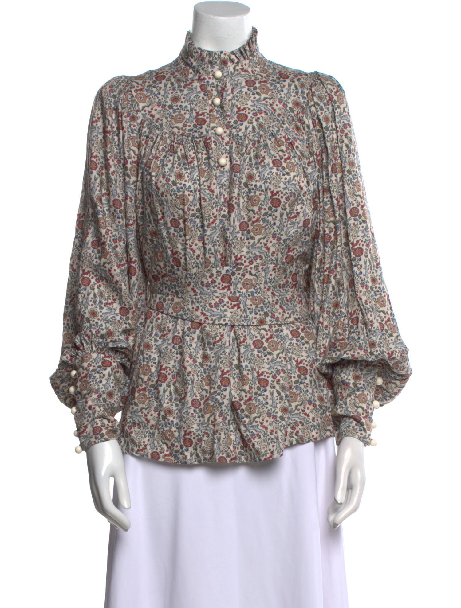 Anna Mason Floral Print Mock Neck Blouse